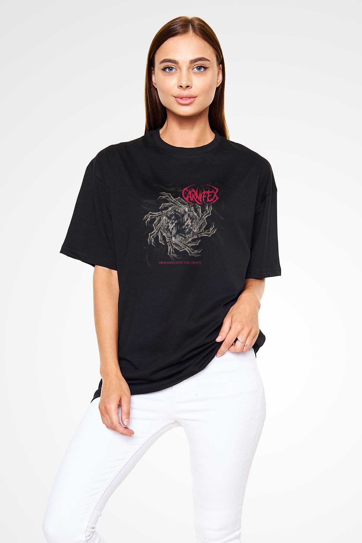 Carnifex Baskılı Unisex Siyah Oversize Tişört