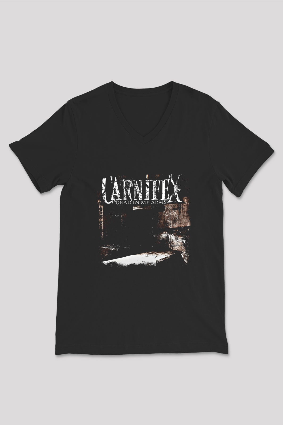 Carnifex Baskılı Unisex Siyah V Yaka Tişört