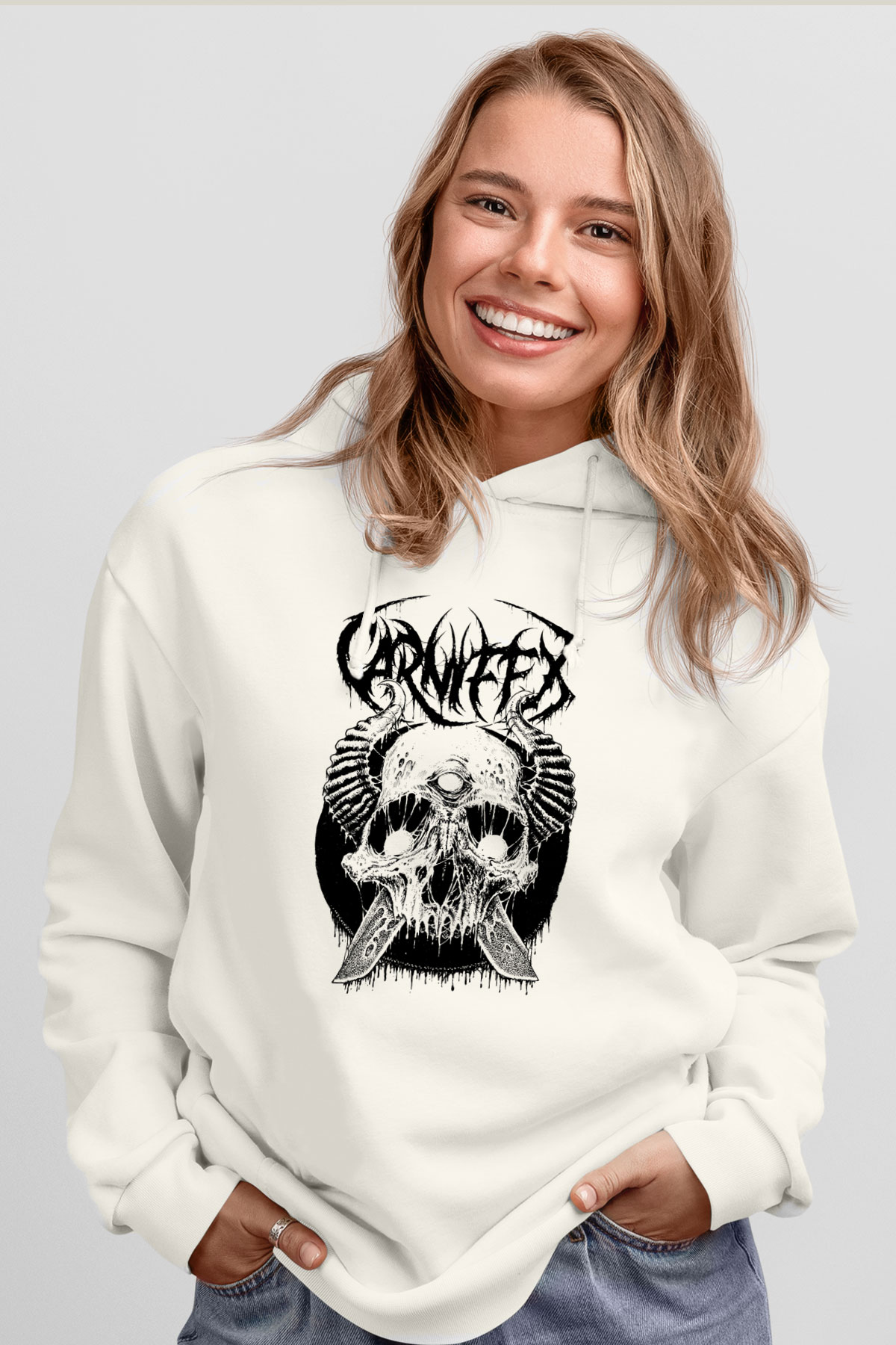 Carnifex Beyaz Unisex Kapüşonlu Sweatshirt