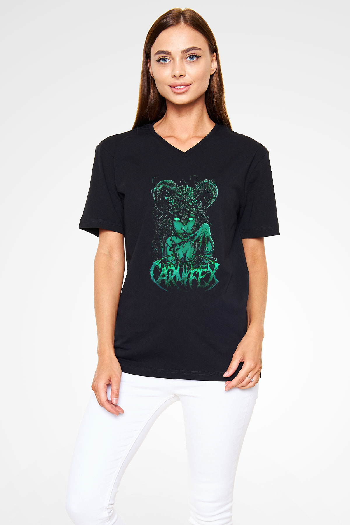 Carnifex Siyah Unisex V Yaka Tişört T-Shirt