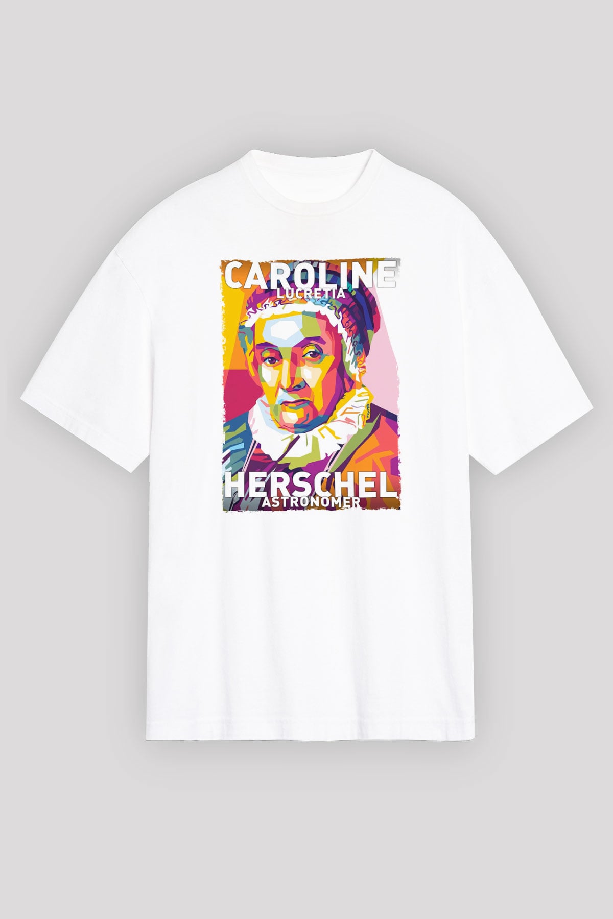 Caroline Lucretia Herschel Baskılı Unisex Oversize Beyaz Tişört - Tshirt