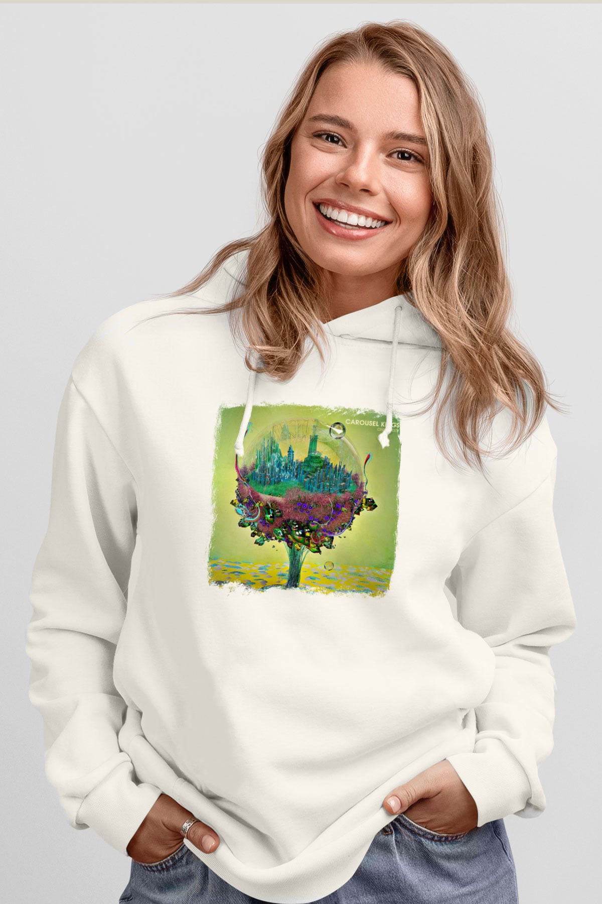 Carousel Kings Baskılı Unisex Beyaz Hoodie