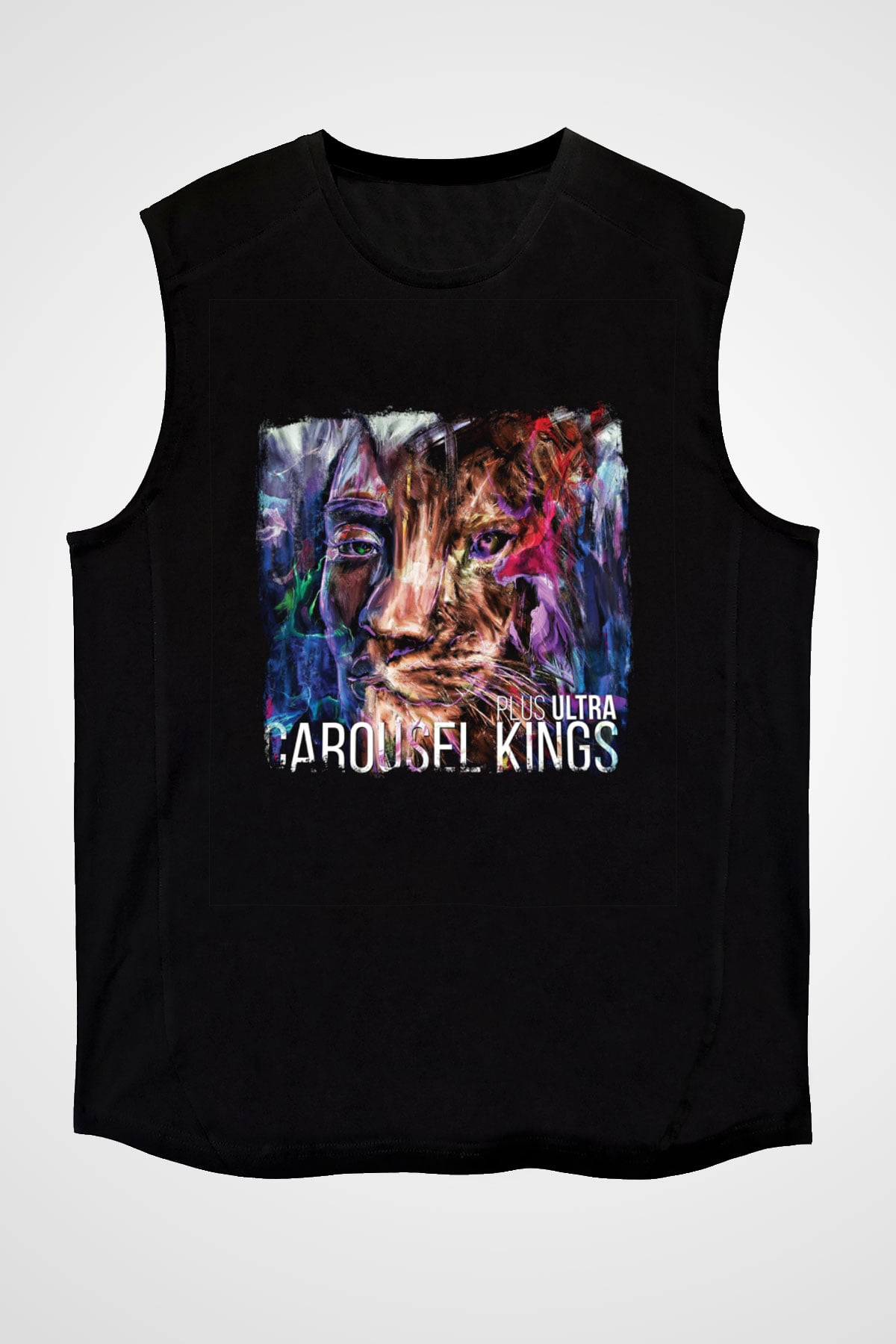 Carousel Kings Baskılı Unisex Siyah Kolsuz Tişört