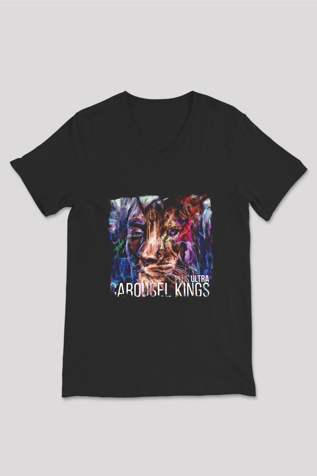 Carousel Kings Baskılı Unisex Siyah V Yaka Tişört