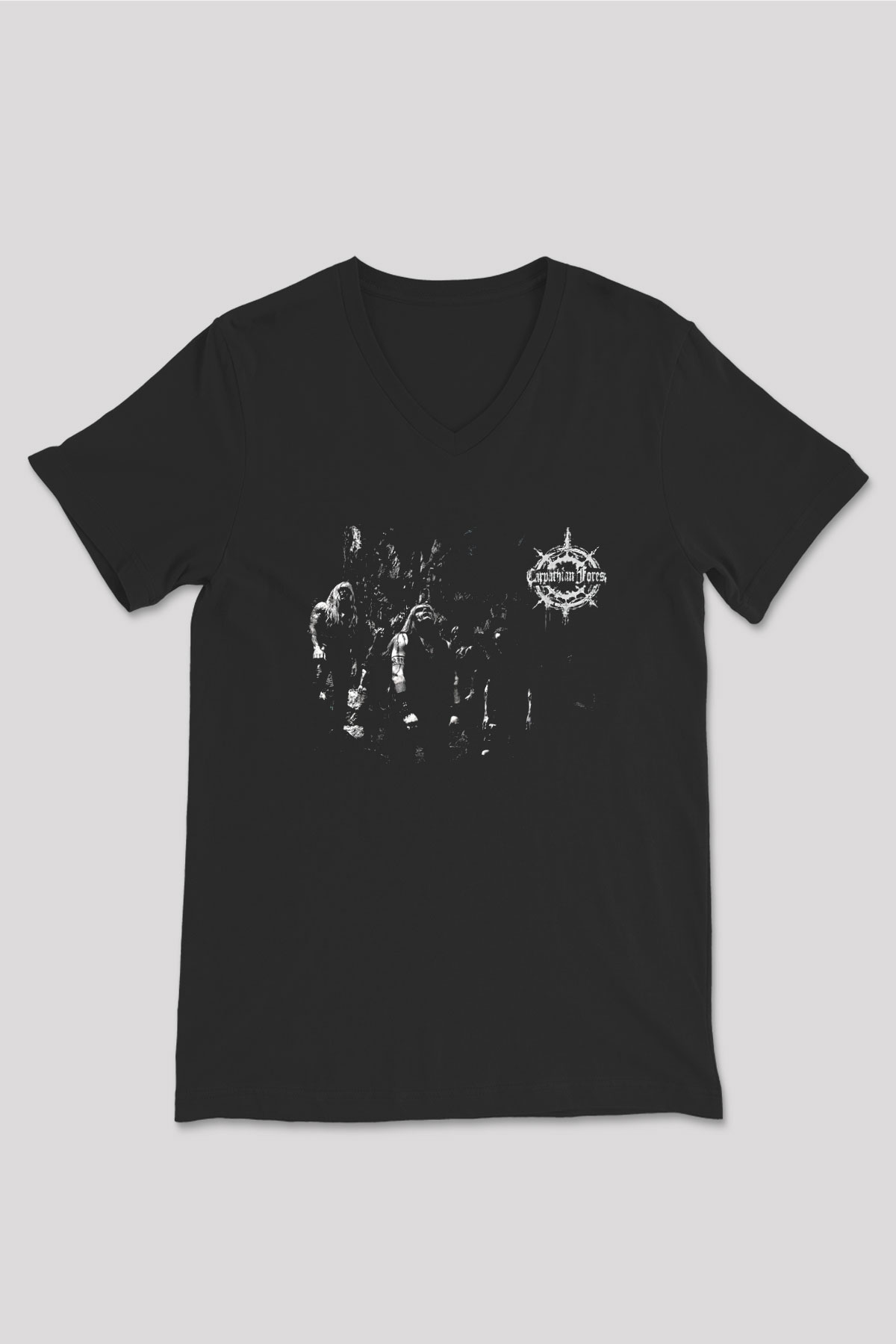 Carpathian Forest Baskılı Unisex Siyah V Yaka Tişört - Tshirt