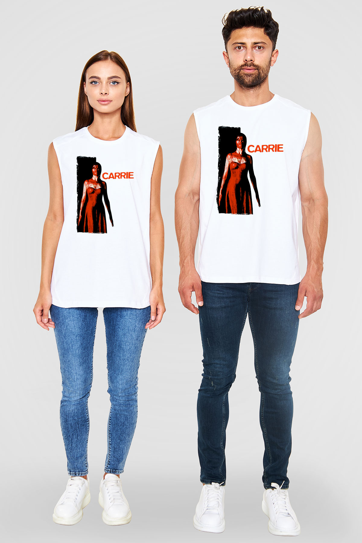 Carrie Beyaz Unisex  Kolsuz Tişört