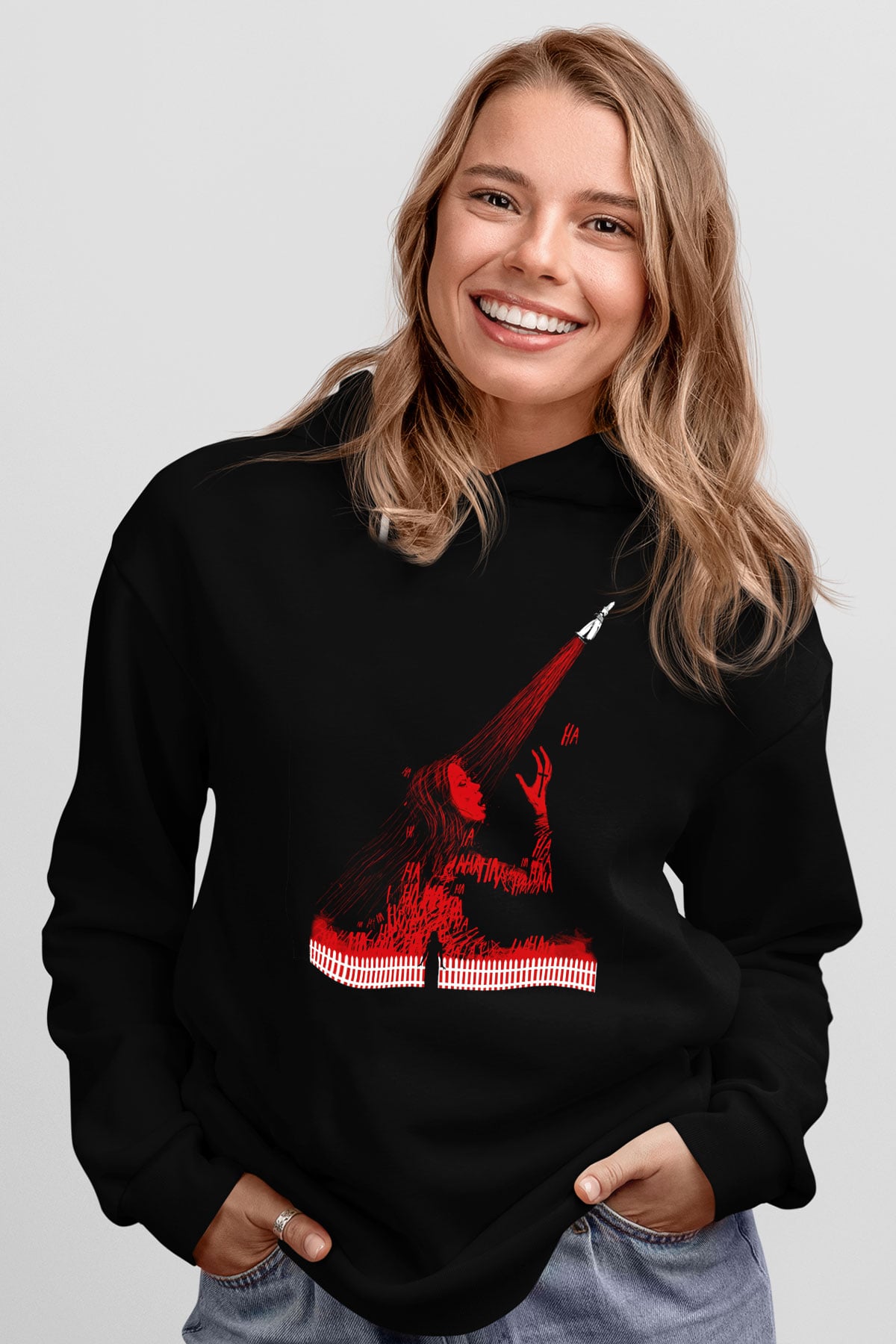 Carrie Siyah Unisex Kapüşonlu Sweatshirt