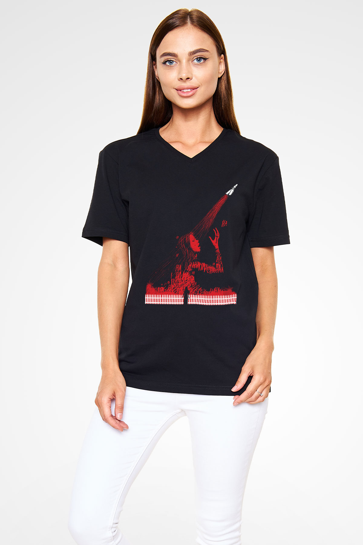 Carrie Siyah Unisex V Yaka Tişört