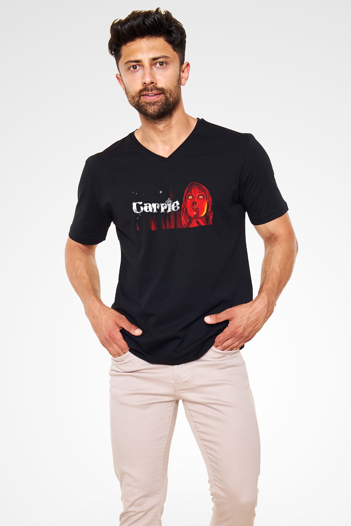 Carrie Siyah Unisex  V Yaka Tişört