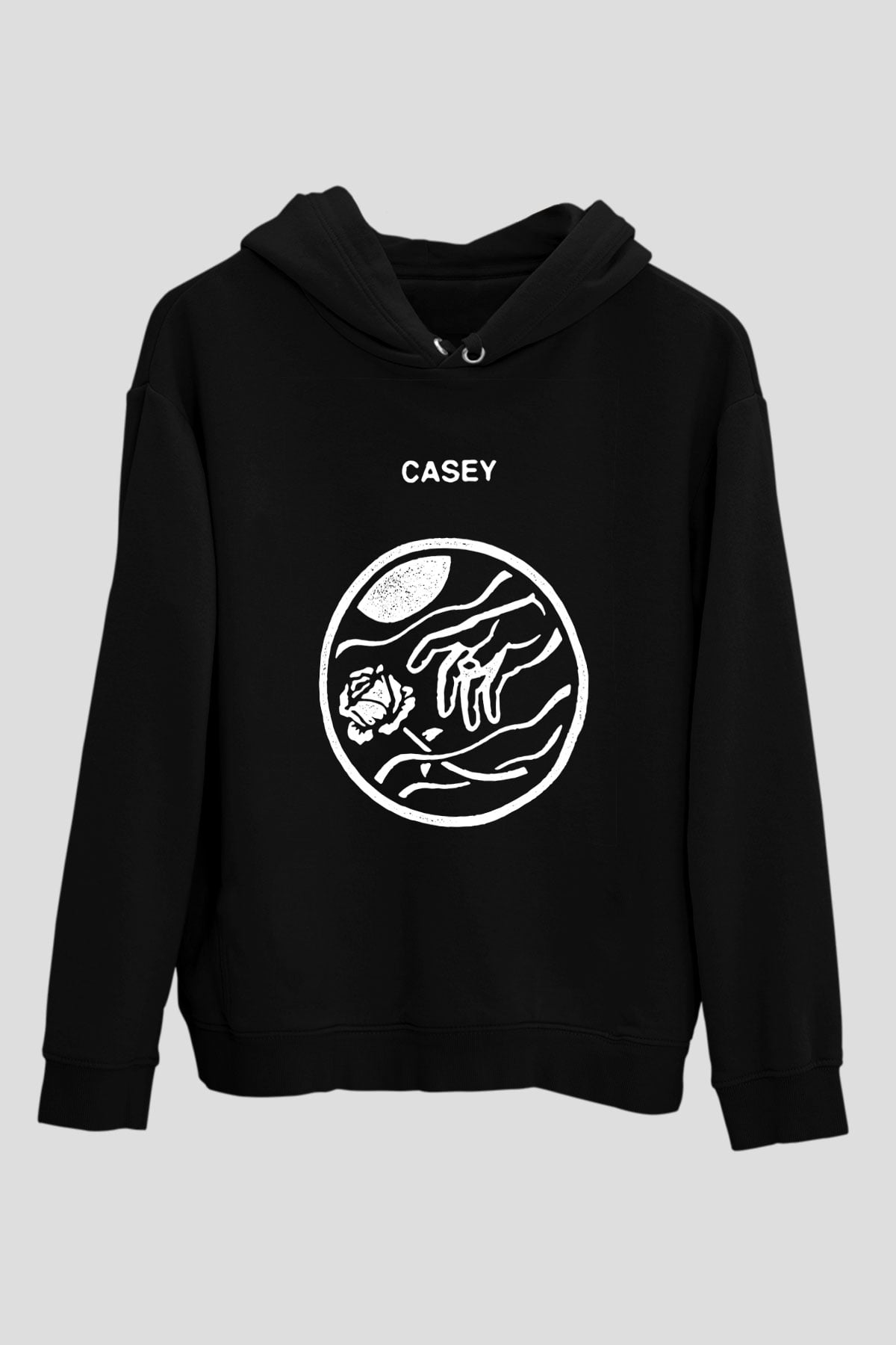 Casey Baskılı Unisex Siyah Hoodie