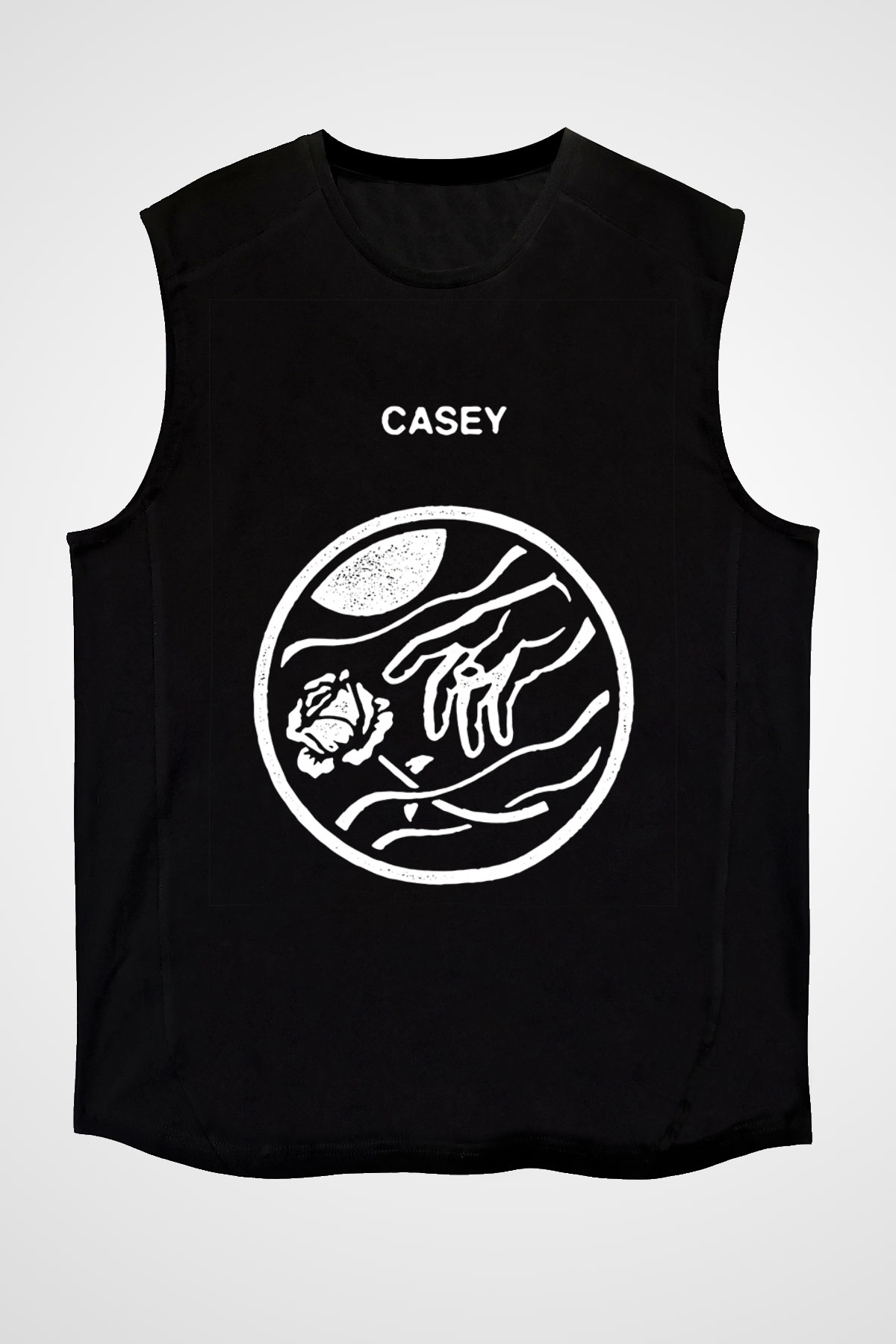 Casey Baskılı Unisex Siyah Kolsuz Tişört