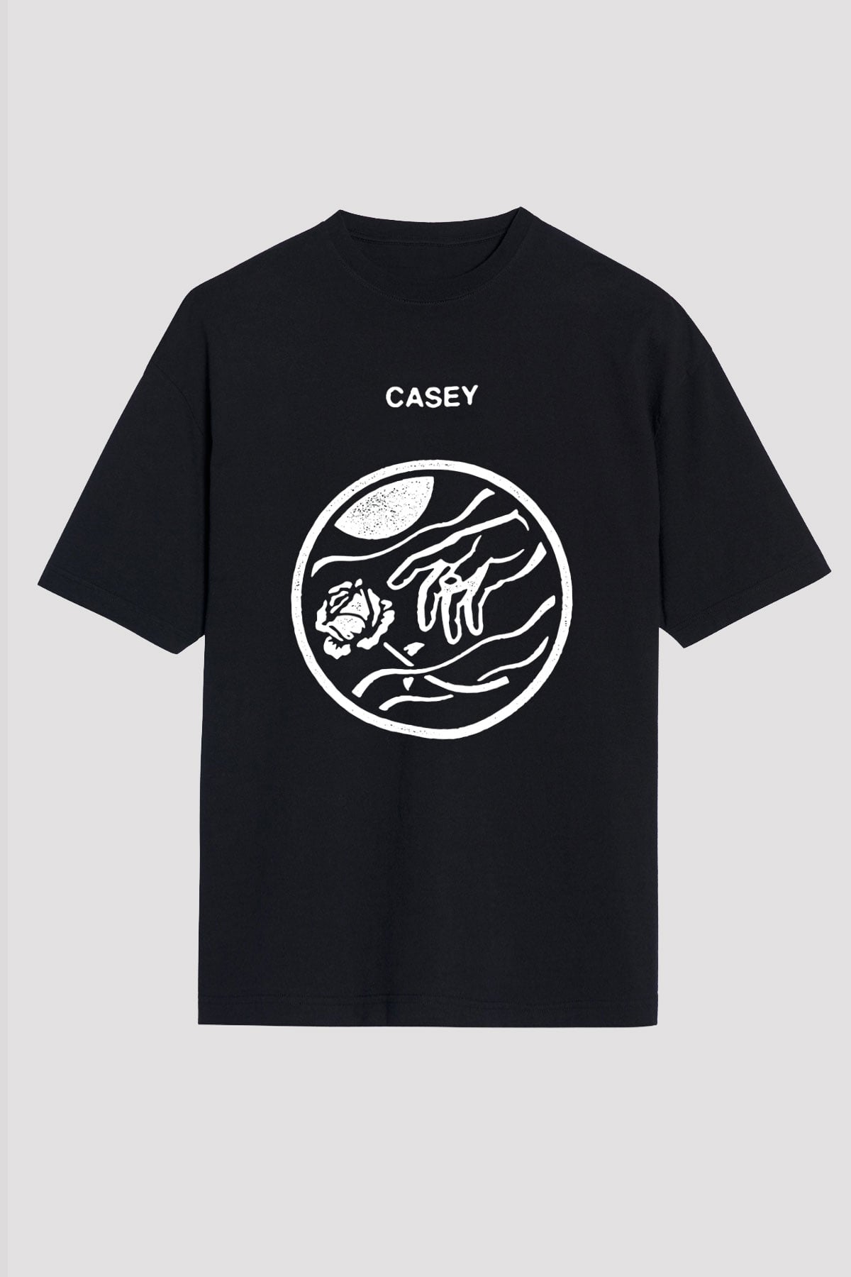 Casey Baskılı Unisex Siyah Oversize Tişört