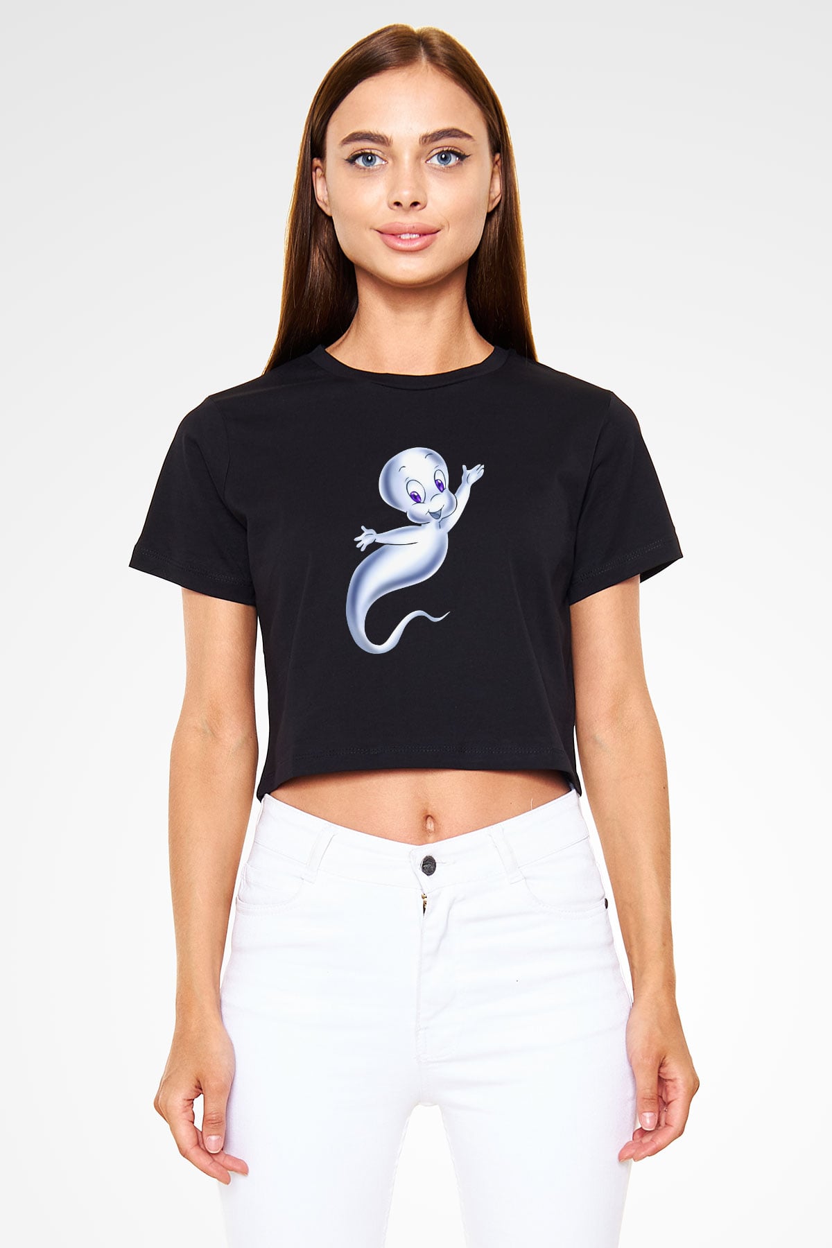 Casper the Friendly Ghost Siyah Crop Top Tişört