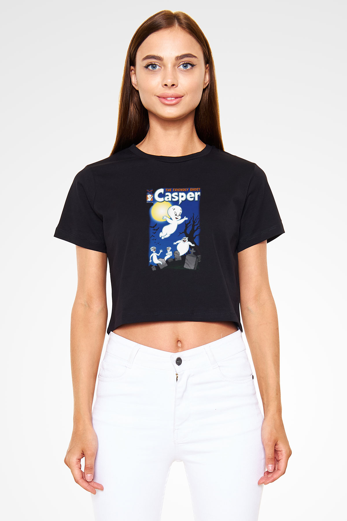 Casper the Friendly Ghost Siyah Crop Top Tişört