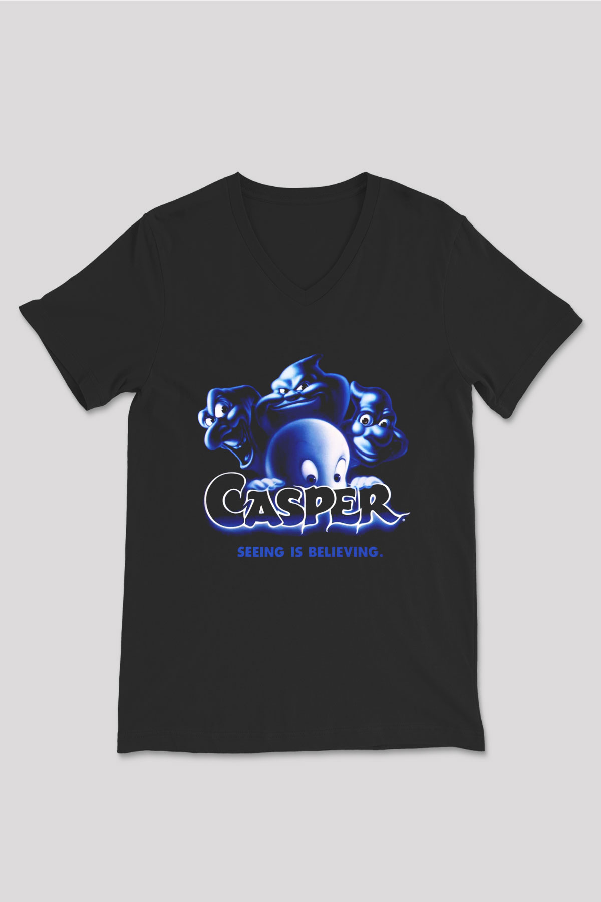 Casper the Friendly Ghost Siyah Unisex V Yaka Tişört