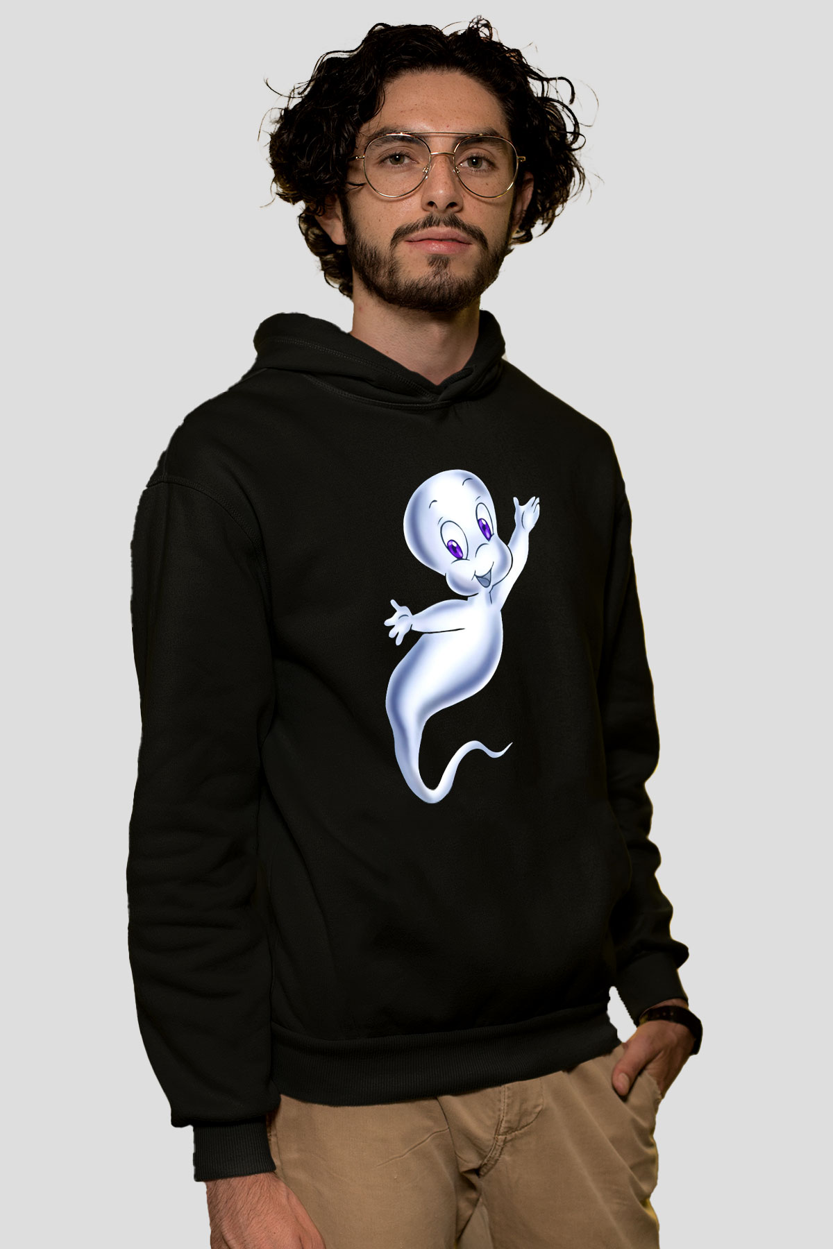 Casper the Friendly Ghost Siyah Unisex Kapüşonlu Sweatshirt