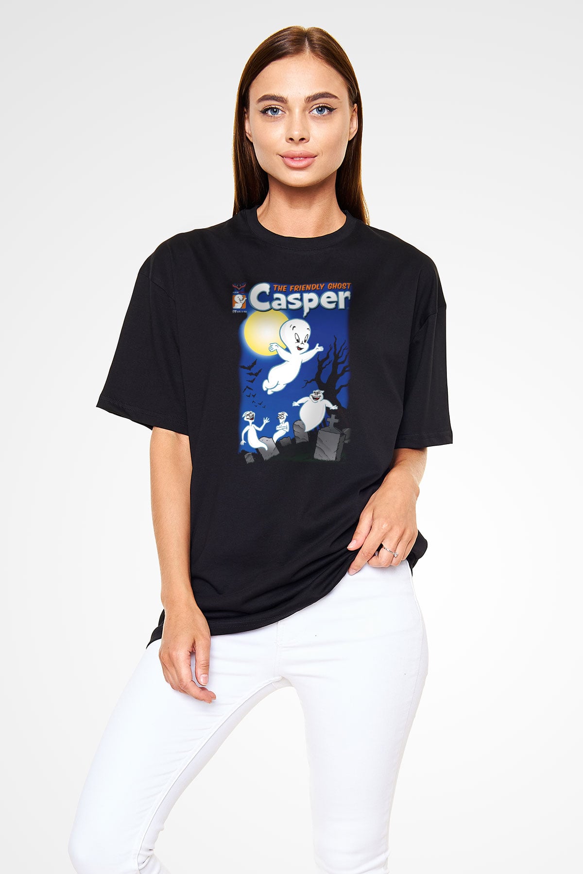 Casper the Friendly Ghost Siyah Unisex Oversize Tişört