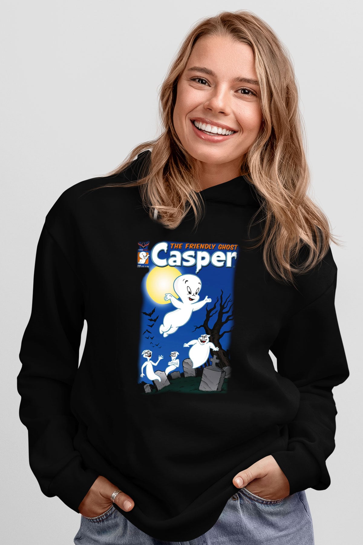 Casper the Friendly Ghost Siyah Unisex Kapüşonlu Sweatshirt