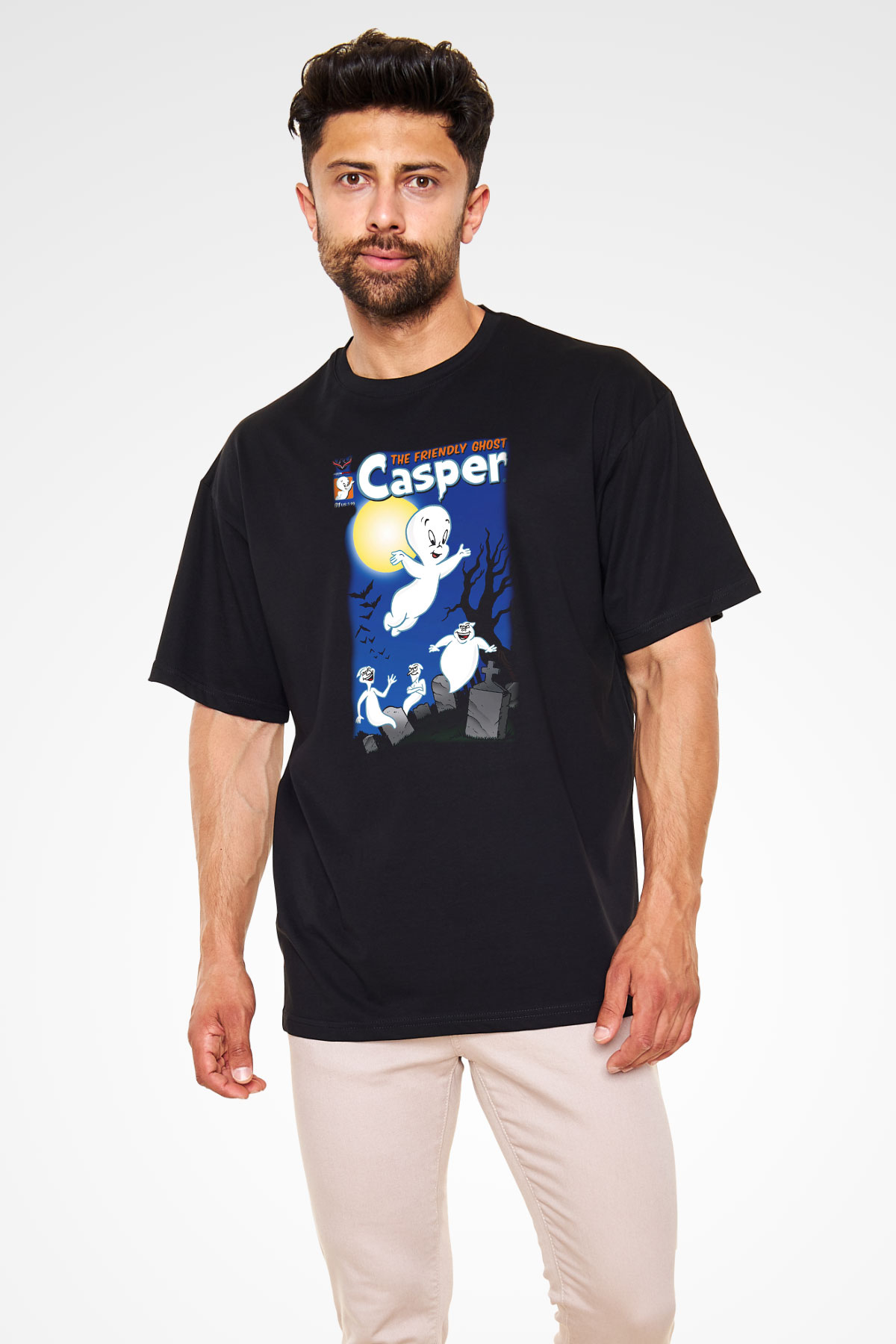 Casper the Friendly Ghost Siyah Unisex Oversize Tişört