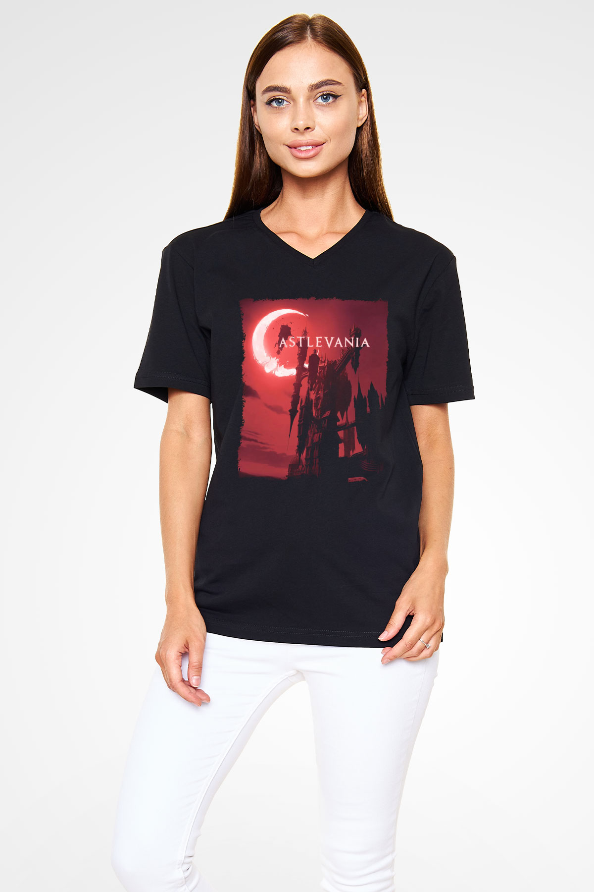Castlevania: Lords of Shadow Siyah Unisex V Yaka Tişört