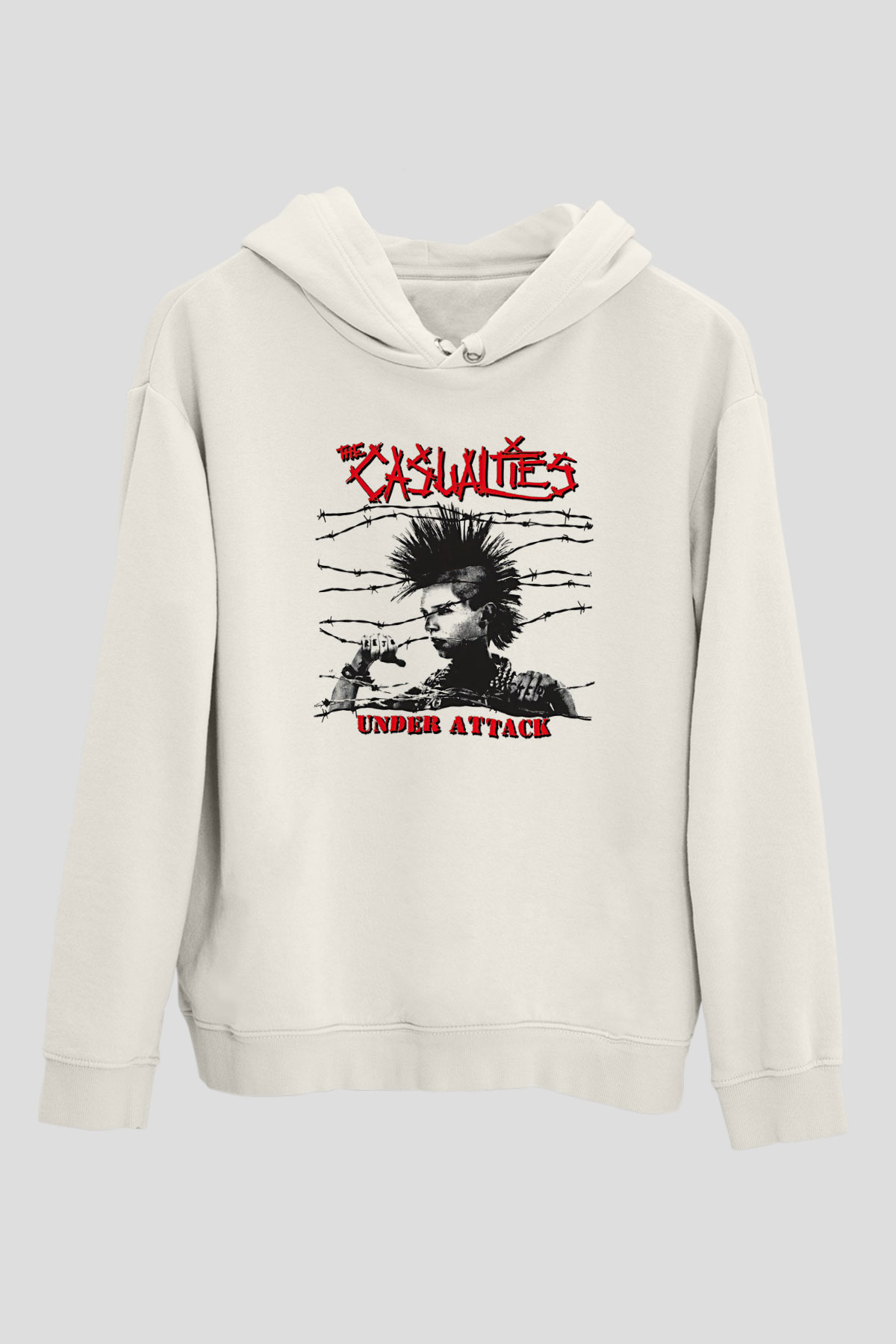 Casualties Baskılı Beyaz Unisex Kapüşonlu Sweatshirt