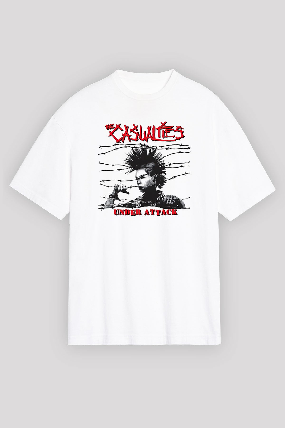 Casualties Baskılı Beyaz Unisex Oversize Tişört - Tshirt