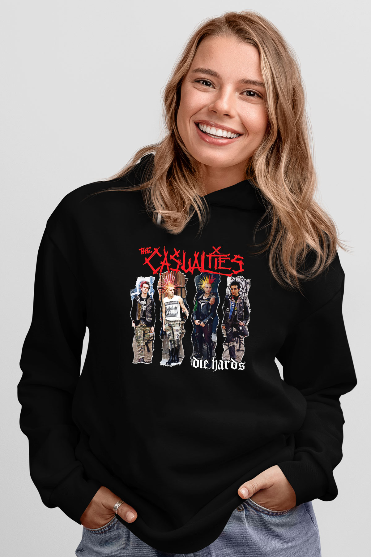 Casualties Baskılı Unisex Siyah Kapüşonlu Sweatshirt