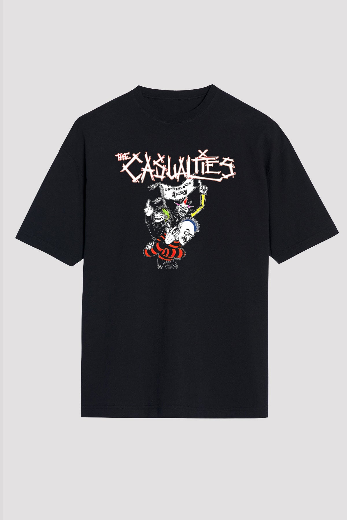 Casualties Baskılı Unisex Siyah Oversize Tişört - Tshirt