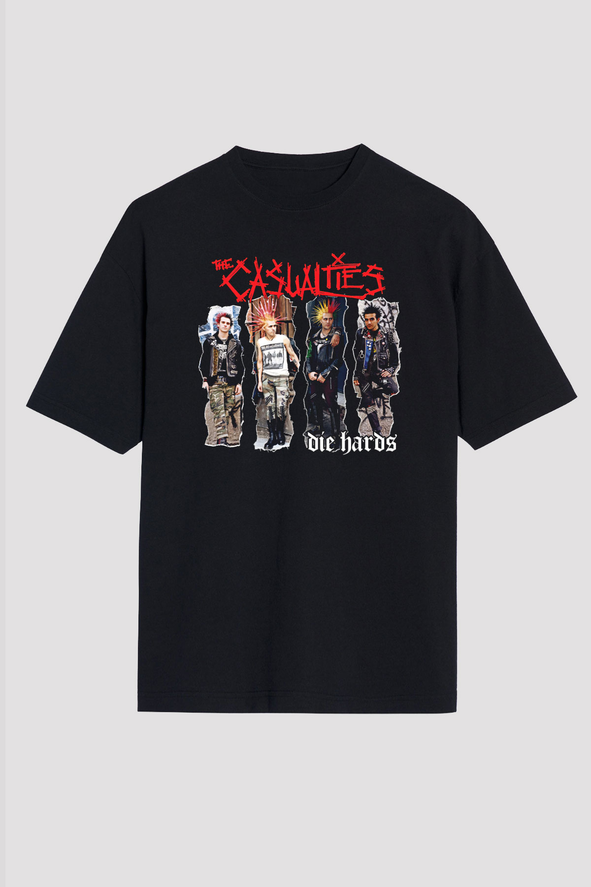 Casualties Baskılı Unisex Siyah Oversize Tişört - Tshirt