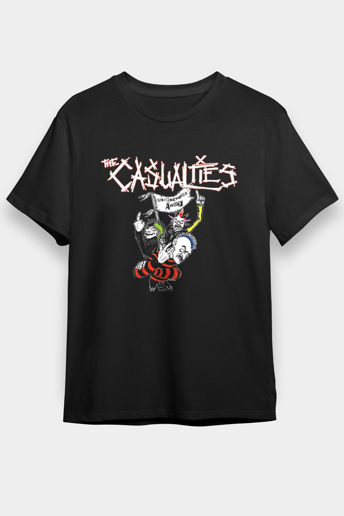 Casualties Baskılı Unisex Siyah Tişört - Tshirt