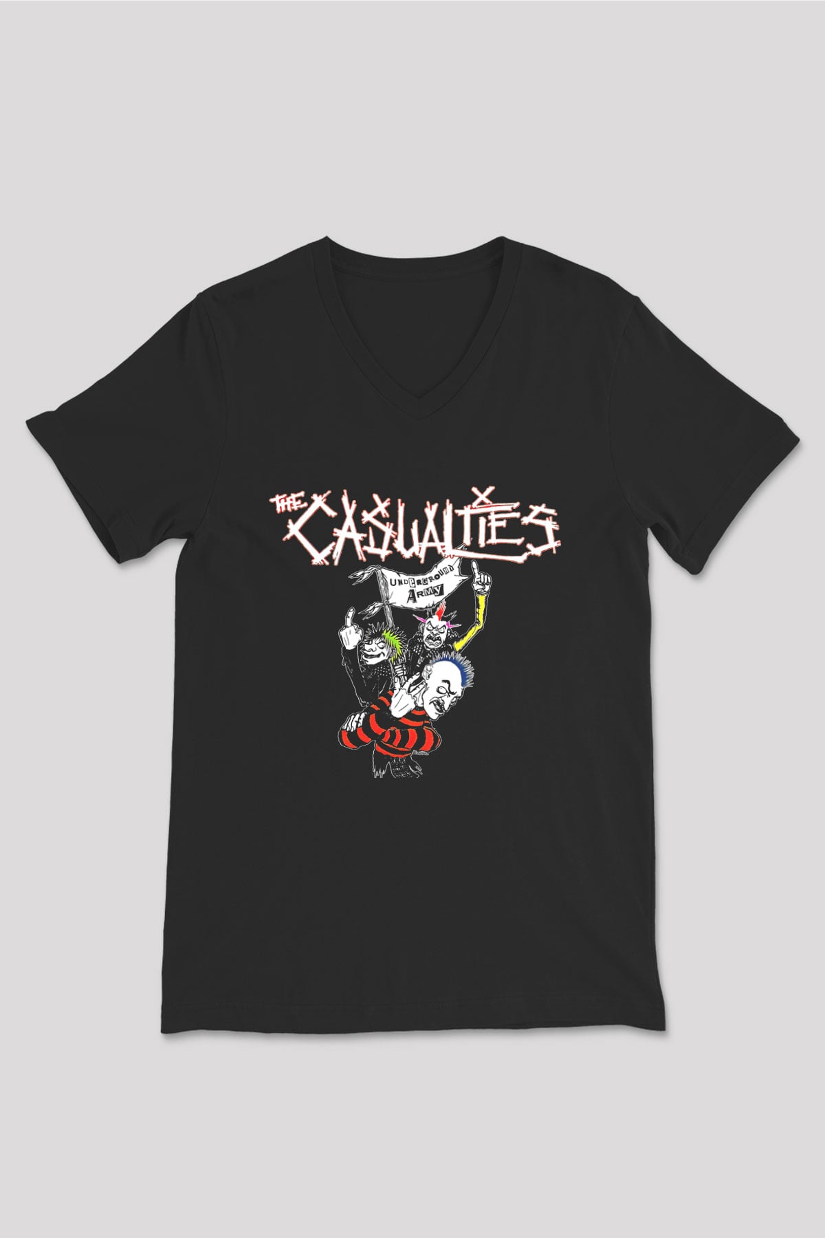 Casualties Baskılı Unisex Siyah V Yaka Tişört - Tshirt