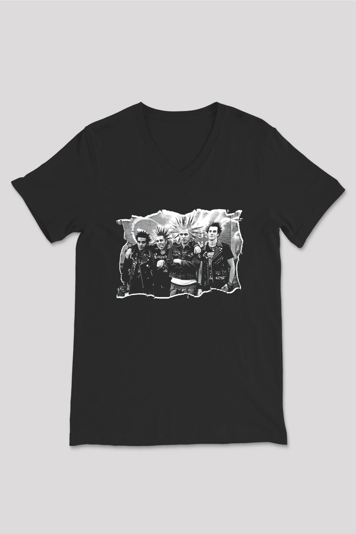Casualties Baskılı Unisex Siyah V Yaka Tişört - Tshirt
