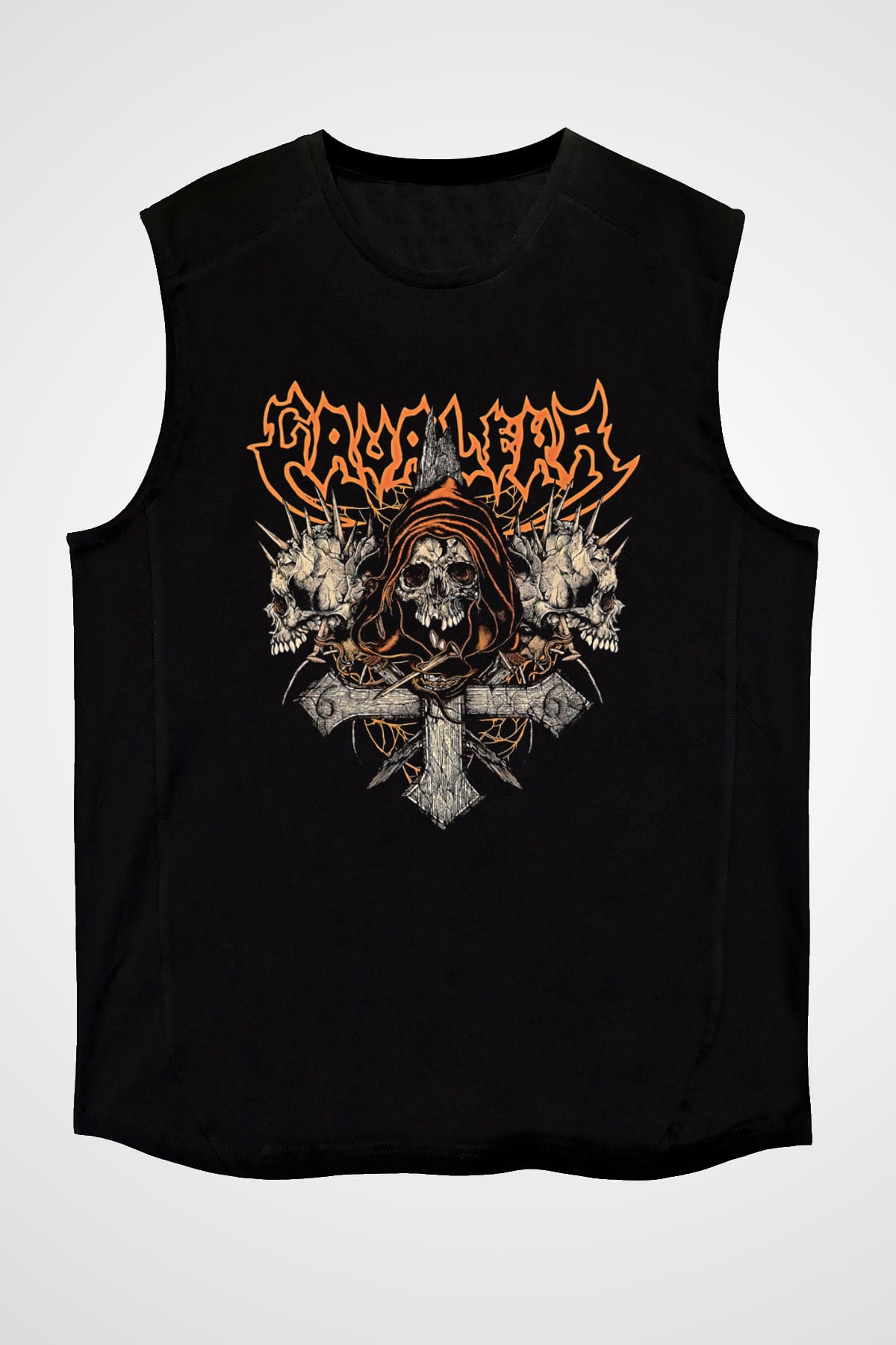 Cavalera Baskılı Unisex Siyah Kolsuz Tişört - Tshirt