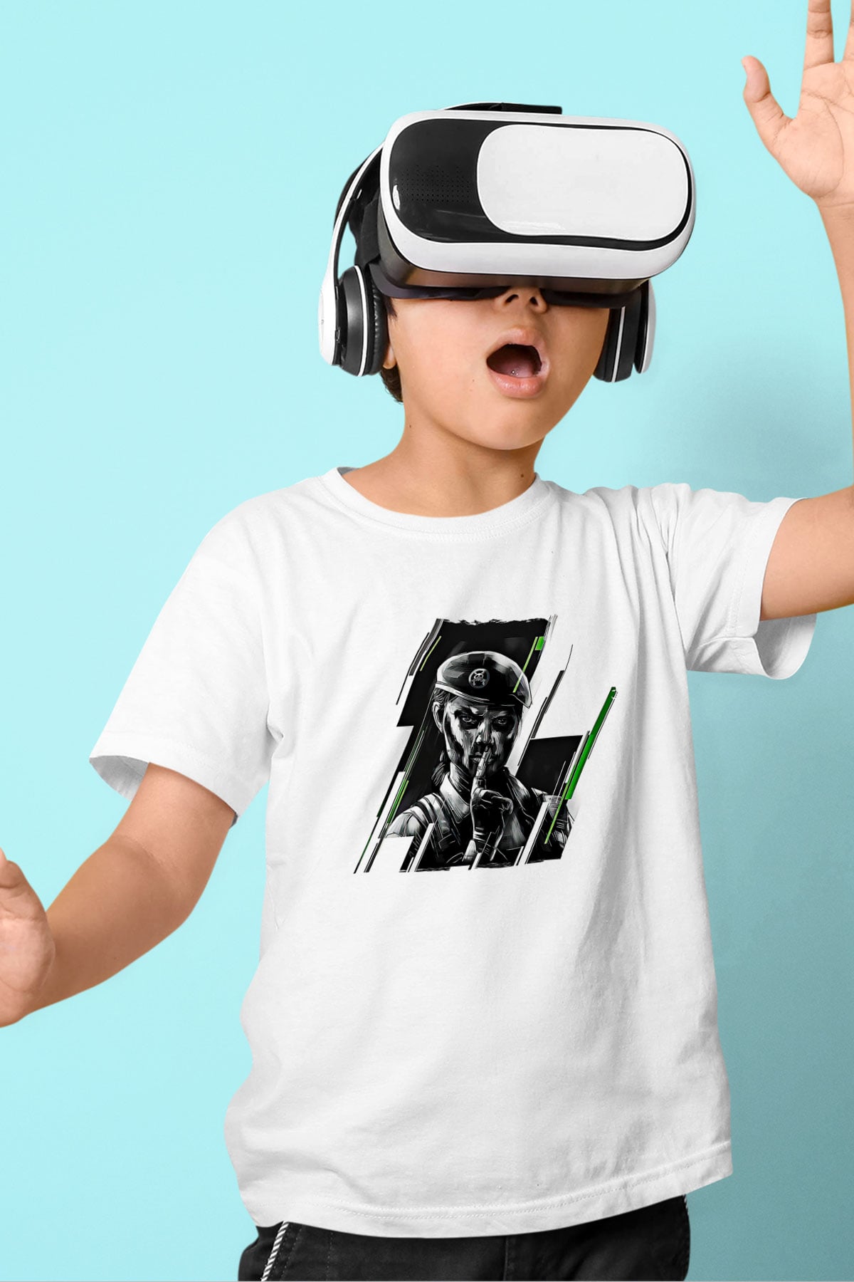 Caveira Baskılı Beyaz Unisex Beyaz Çocuk Tişört - Tshirt