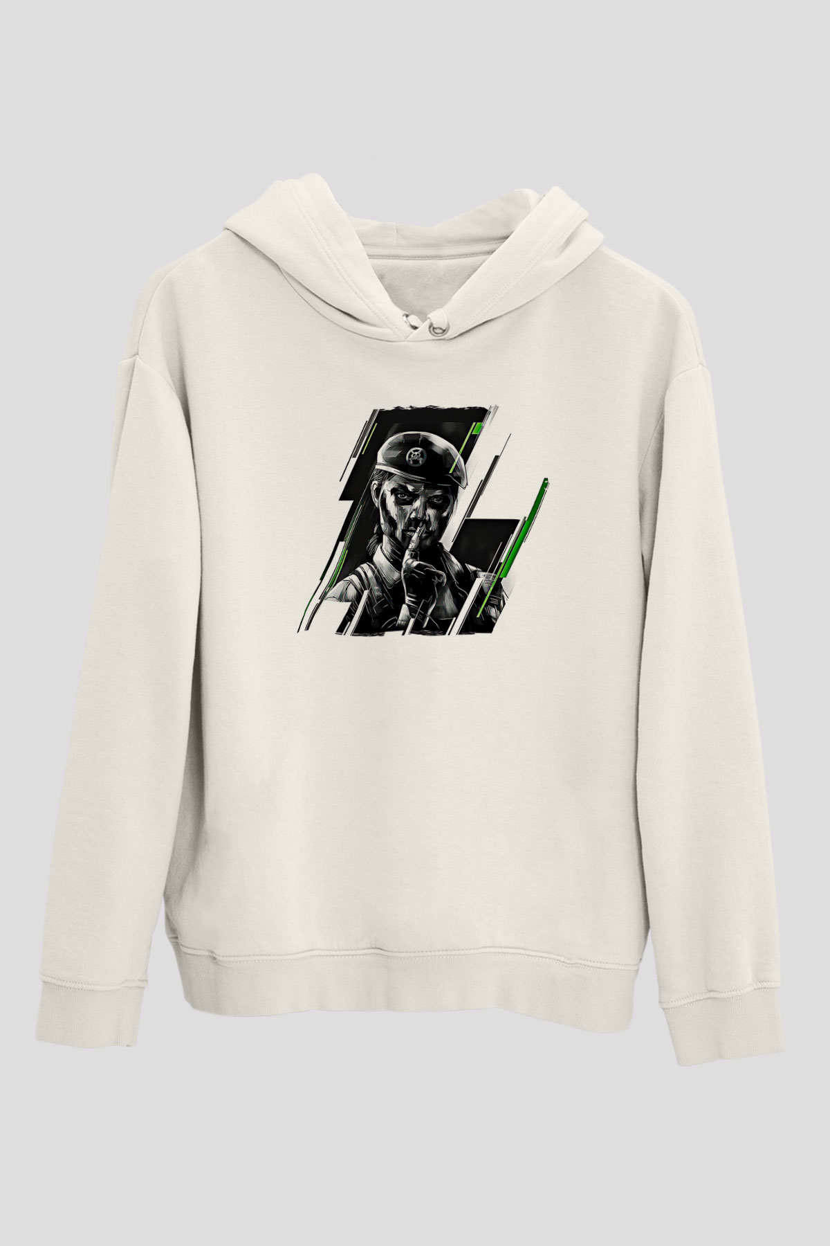 Caveira Baskılı Beyaz Unisex Kapüşonlu Sweatshirt