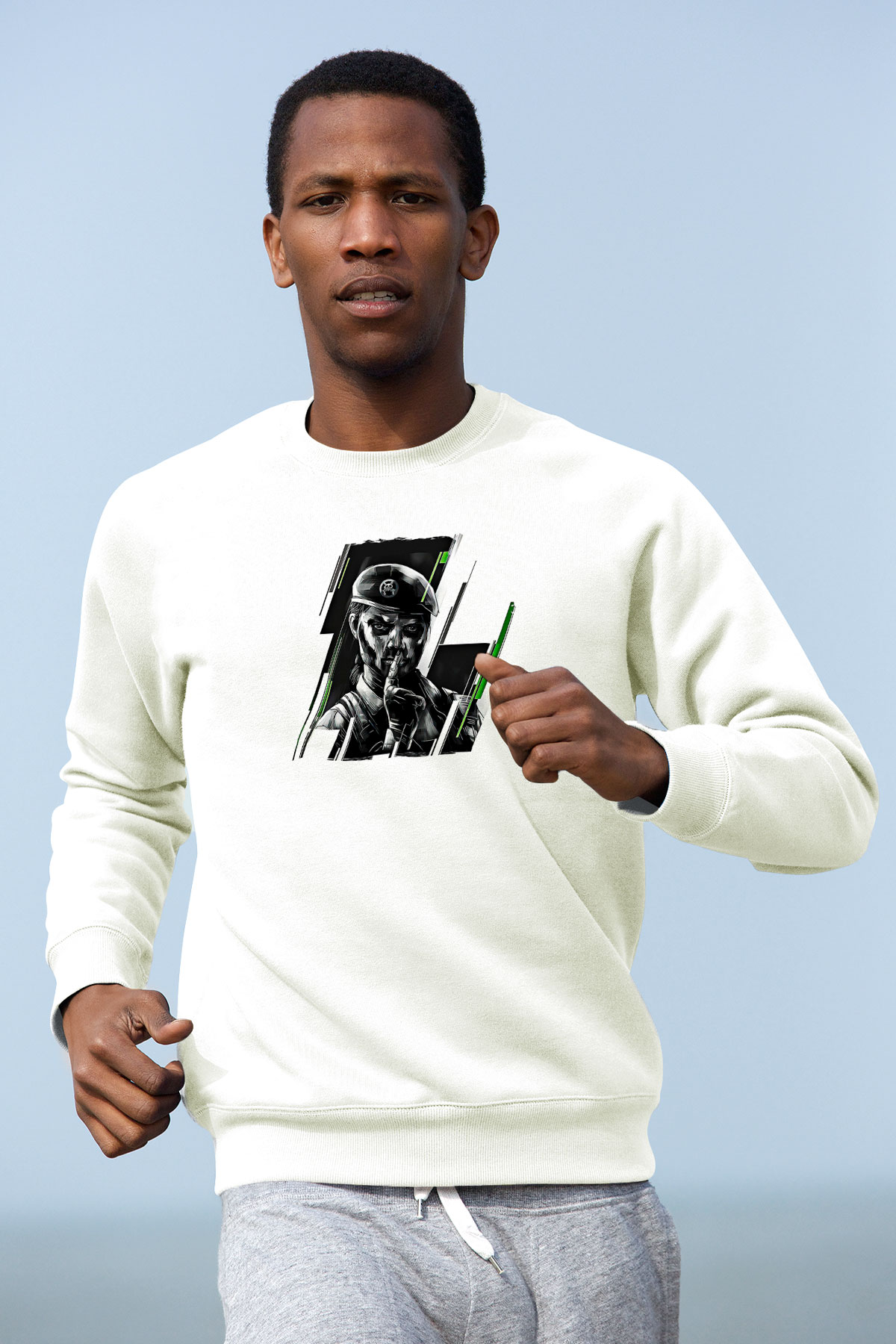 Caveira Baskılı Beyaz Unisex Sweatshirt