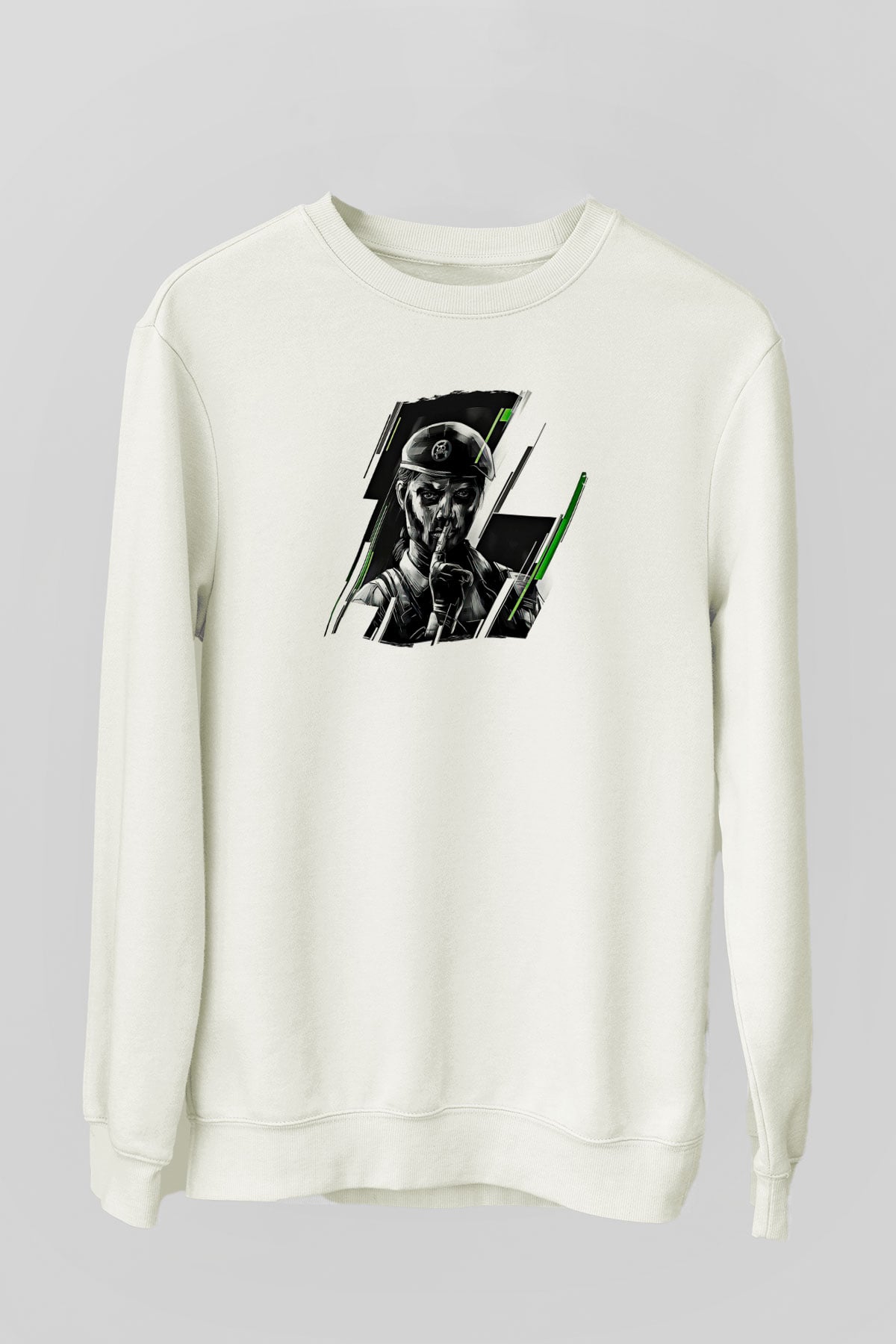 Caveira Baskılı Beyaz Unisex Sweatshirt