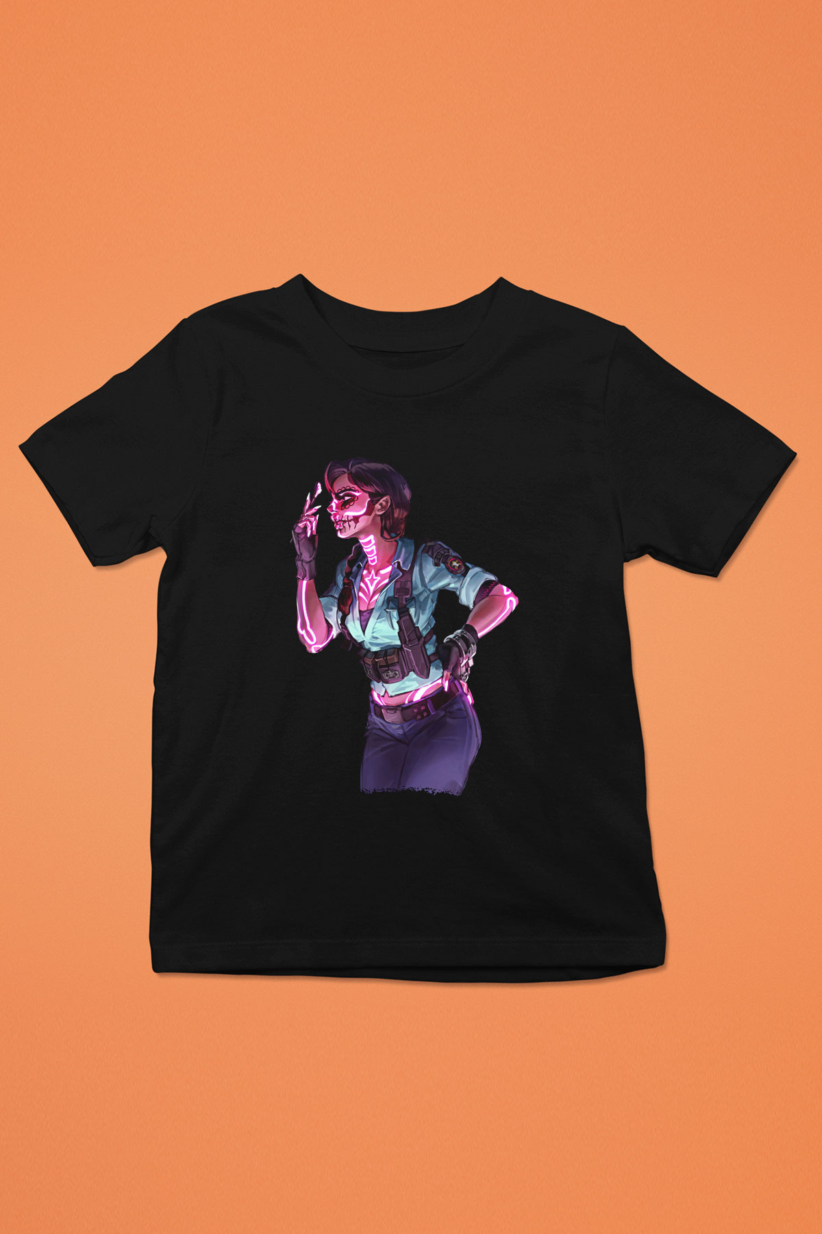 Caveira Baskılı Unisex Siyah Çocuk Tişört - Tshirt