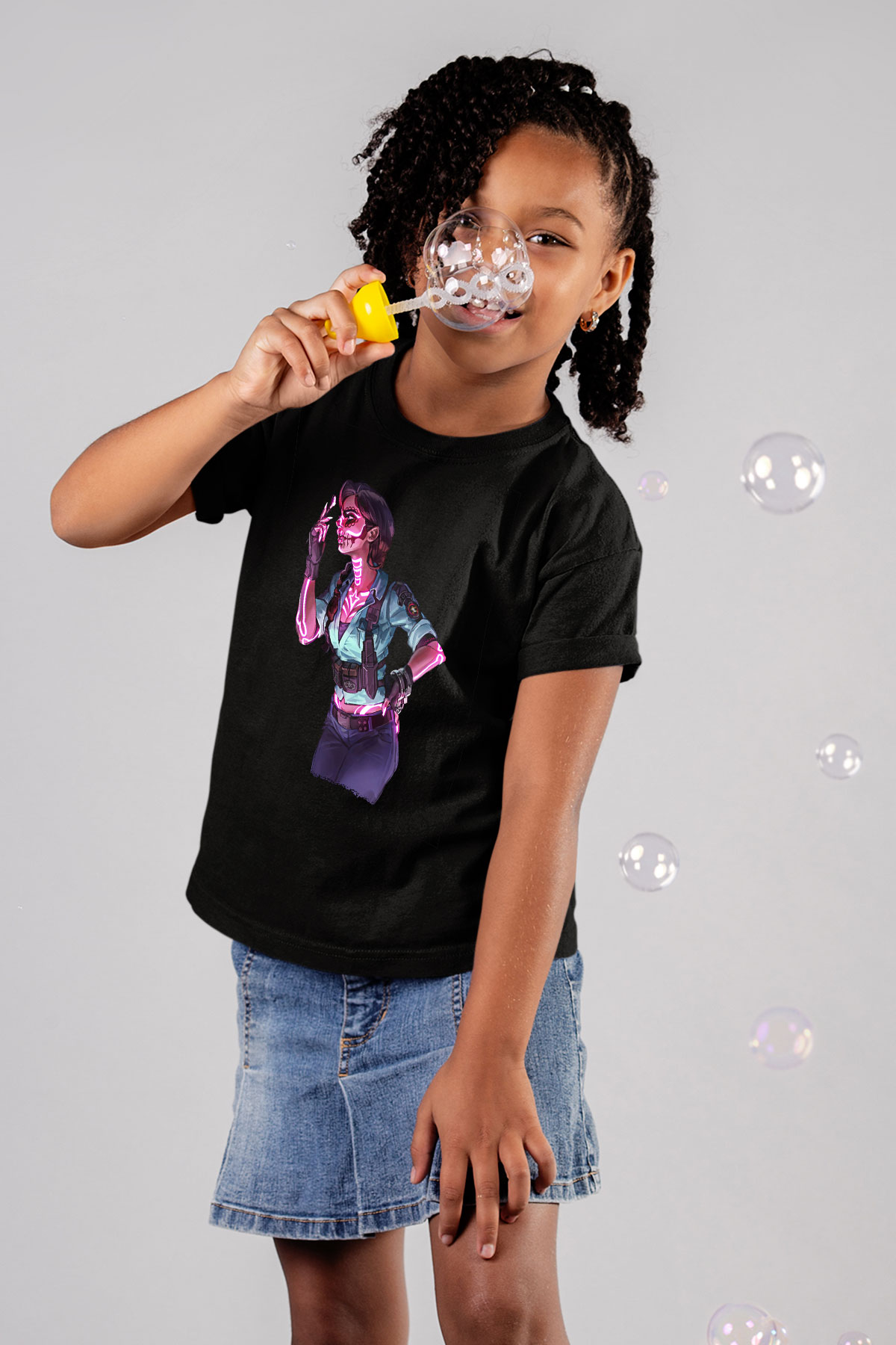 Caveira Baskılı Unisex Siyah Çocuk Tişört - Tshirt