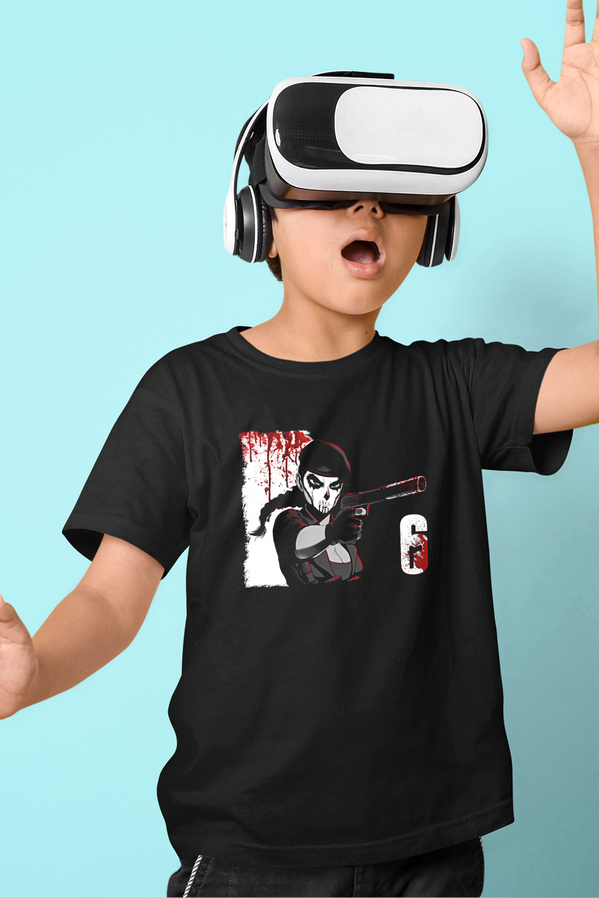 Caveira Baskılı Unisex Siyah Çocuk Tişört - Tshirt
