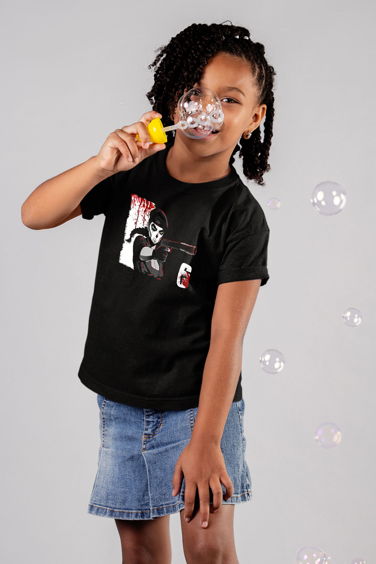 Caveira Baskılı Unisex Siyah Çocuk Tişört - Tshirt