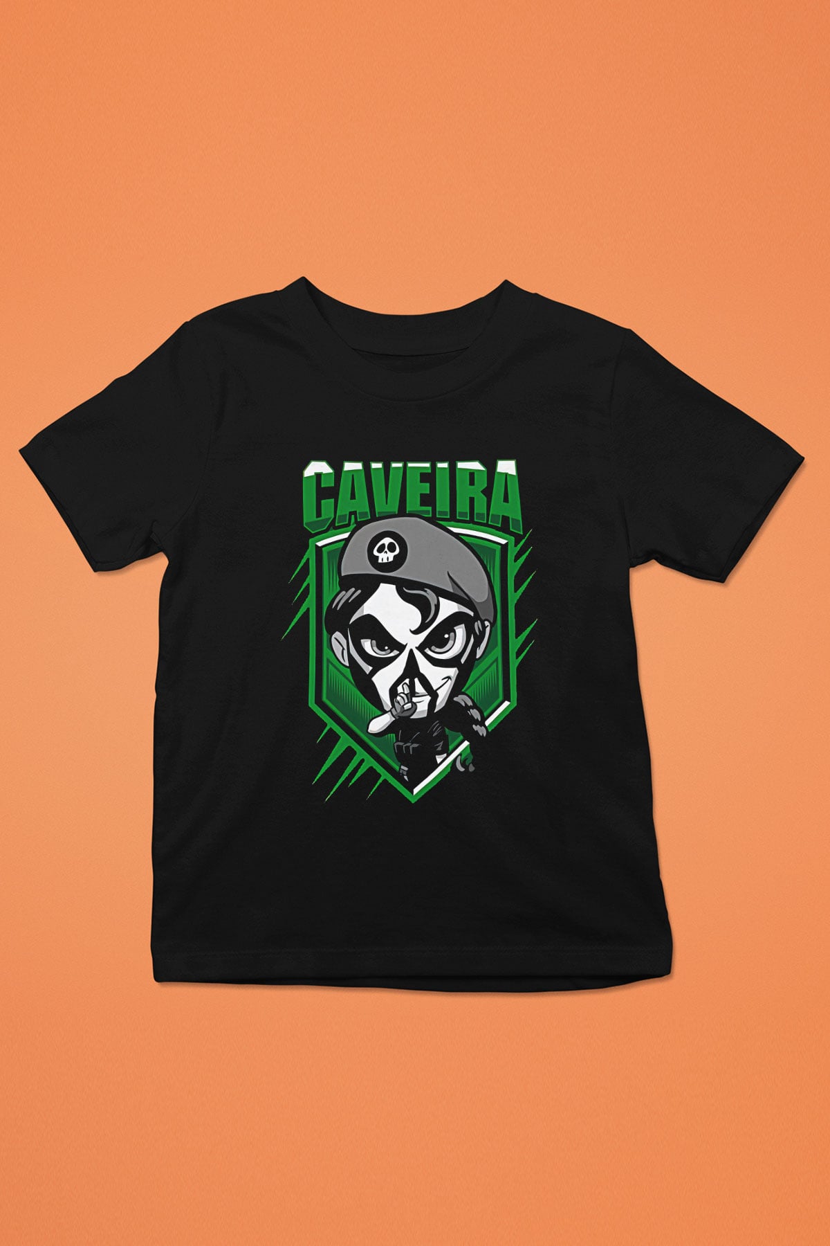 Caveira Baskılı Unisex Siyah Çocuk Tişört - Tshirt
