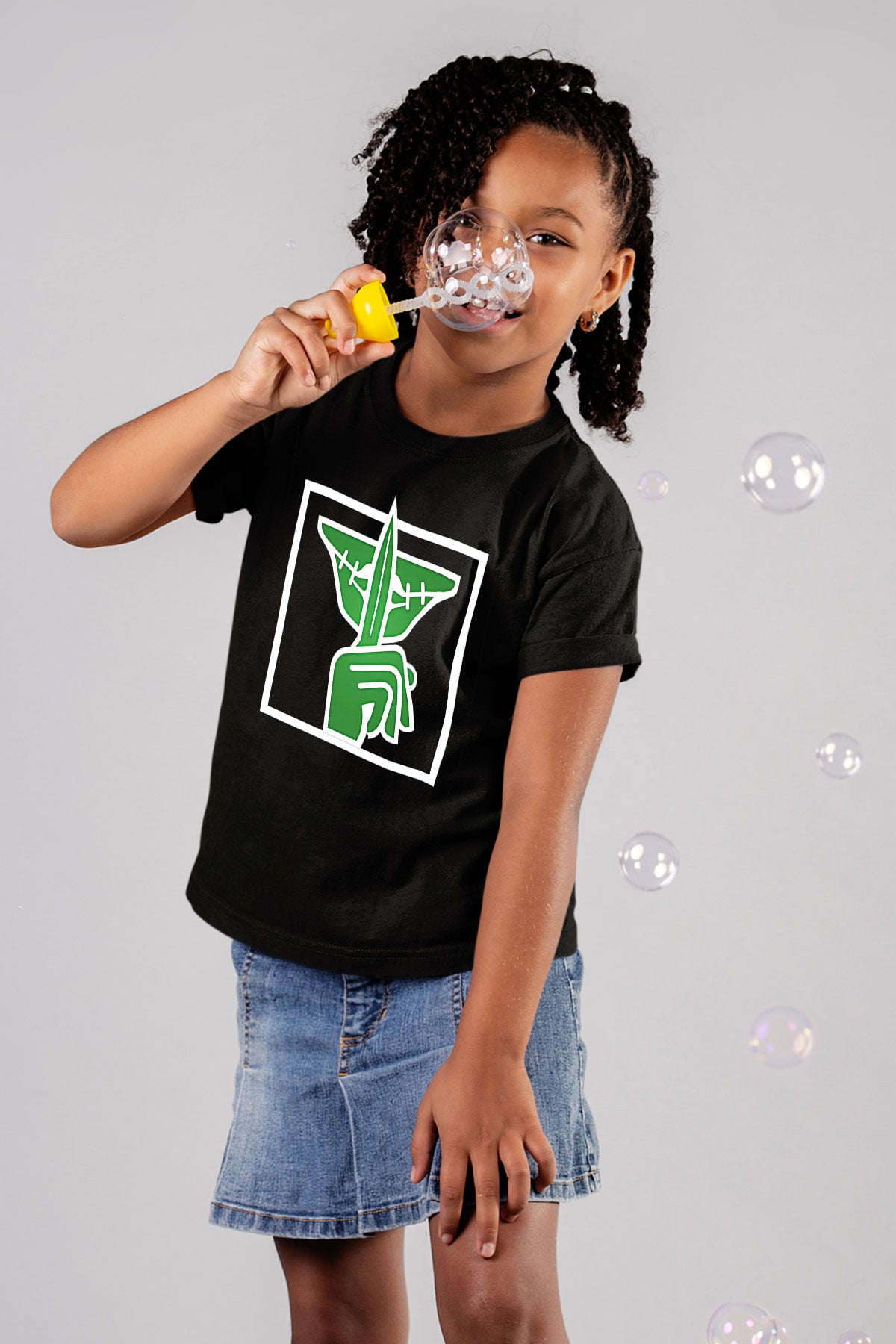 Caveira Baskılı Unisex Siyah Çocuk Tişört - Tshirt