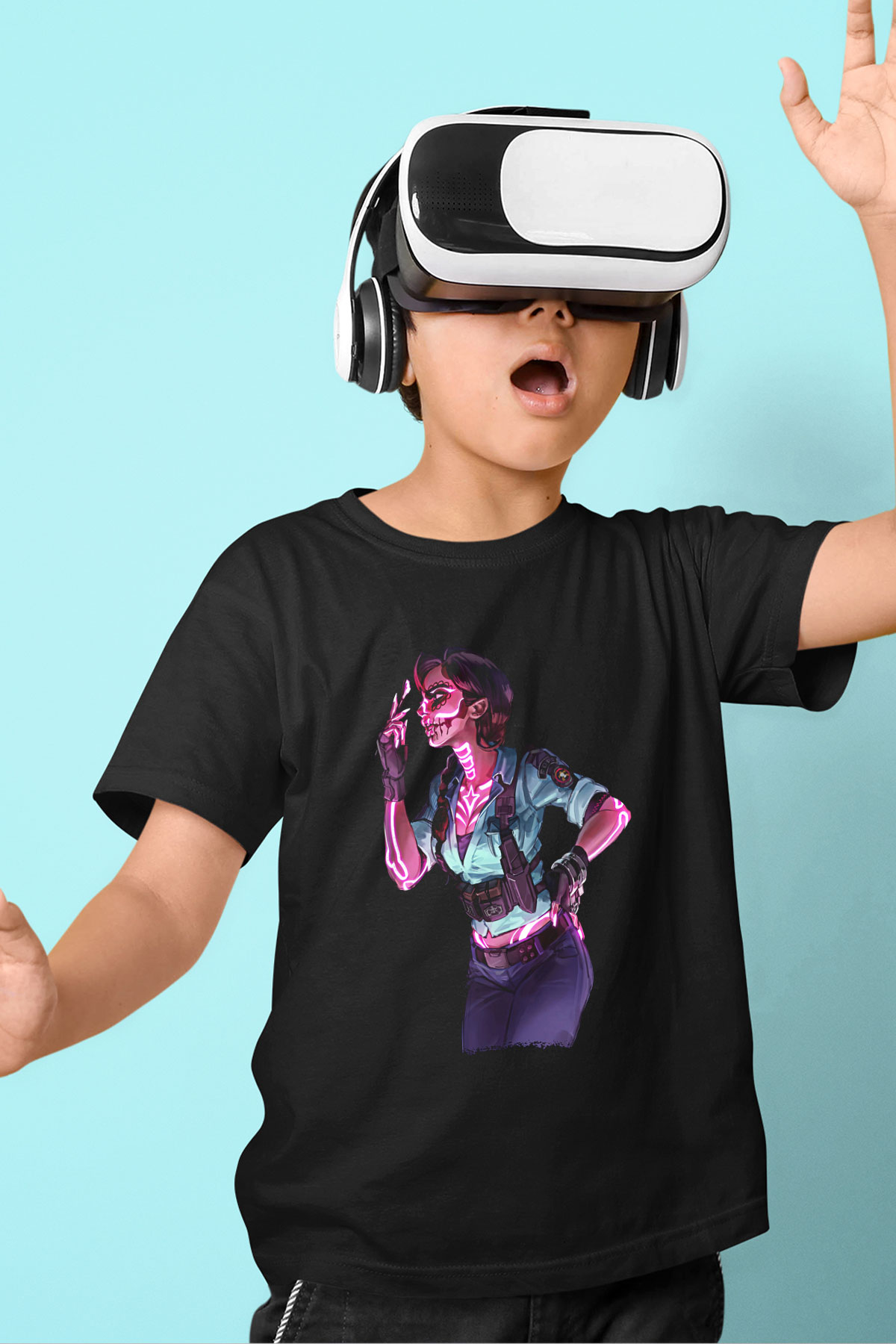 Caveira Baskılı Unisex Siyah Çocuk Tişört - Tshirt