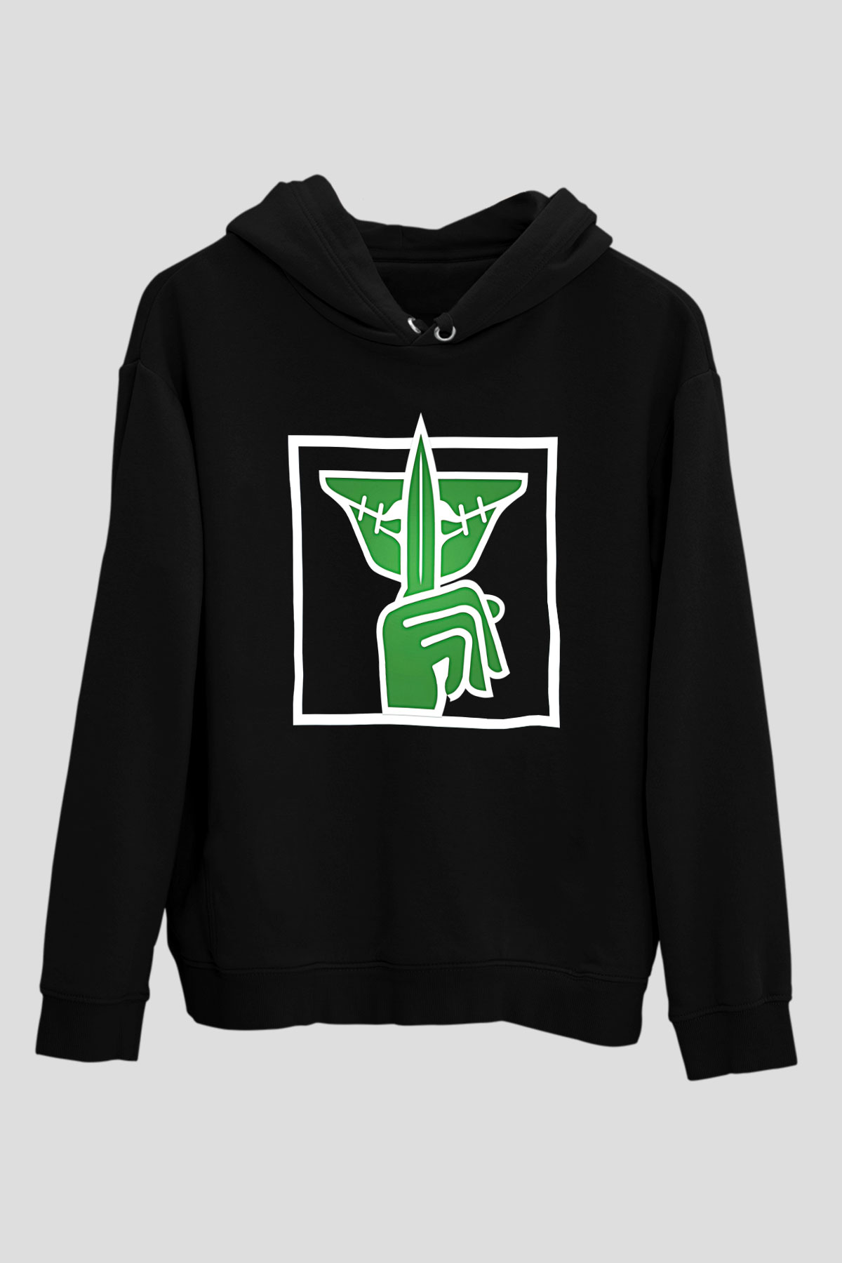 Caveira Baskılı Unisex Siyah Kapüşonlu Sweatshirt