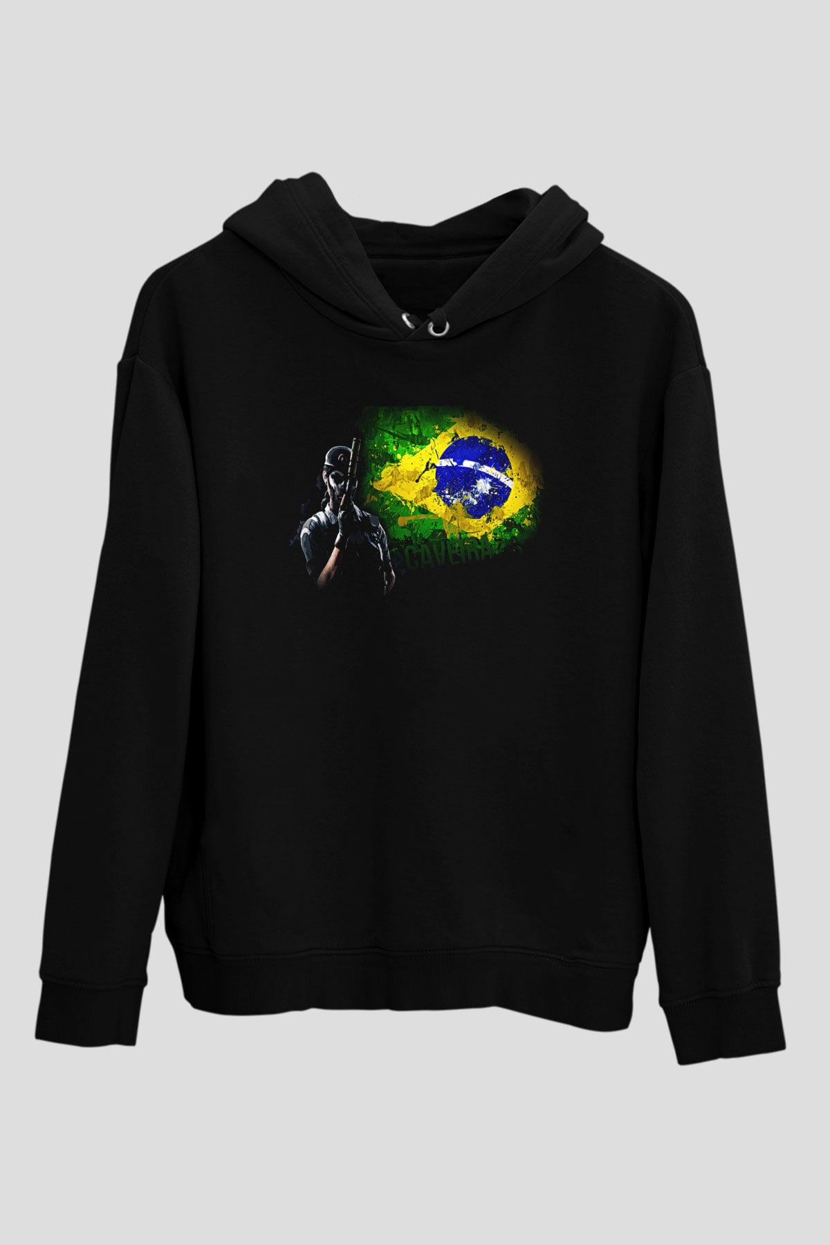 Caveira Baskılı Unisex Siyah Kapüşonlu Sweatshirt