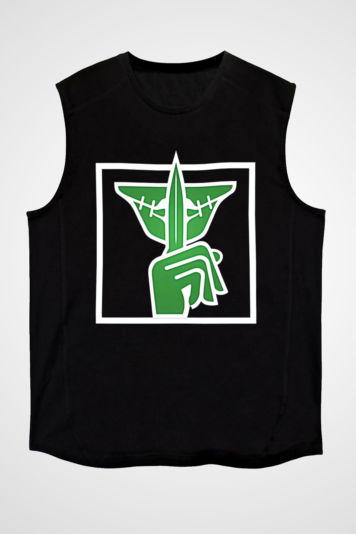 Caveira Baskılı Unisex Siyah Kolsuz Tişört - Tshirt