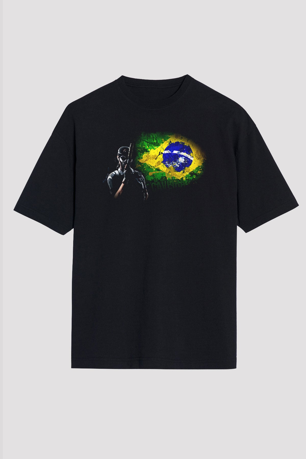 Caveira Baskılı Unisex Siyah Oversize Tişört - Tshirt