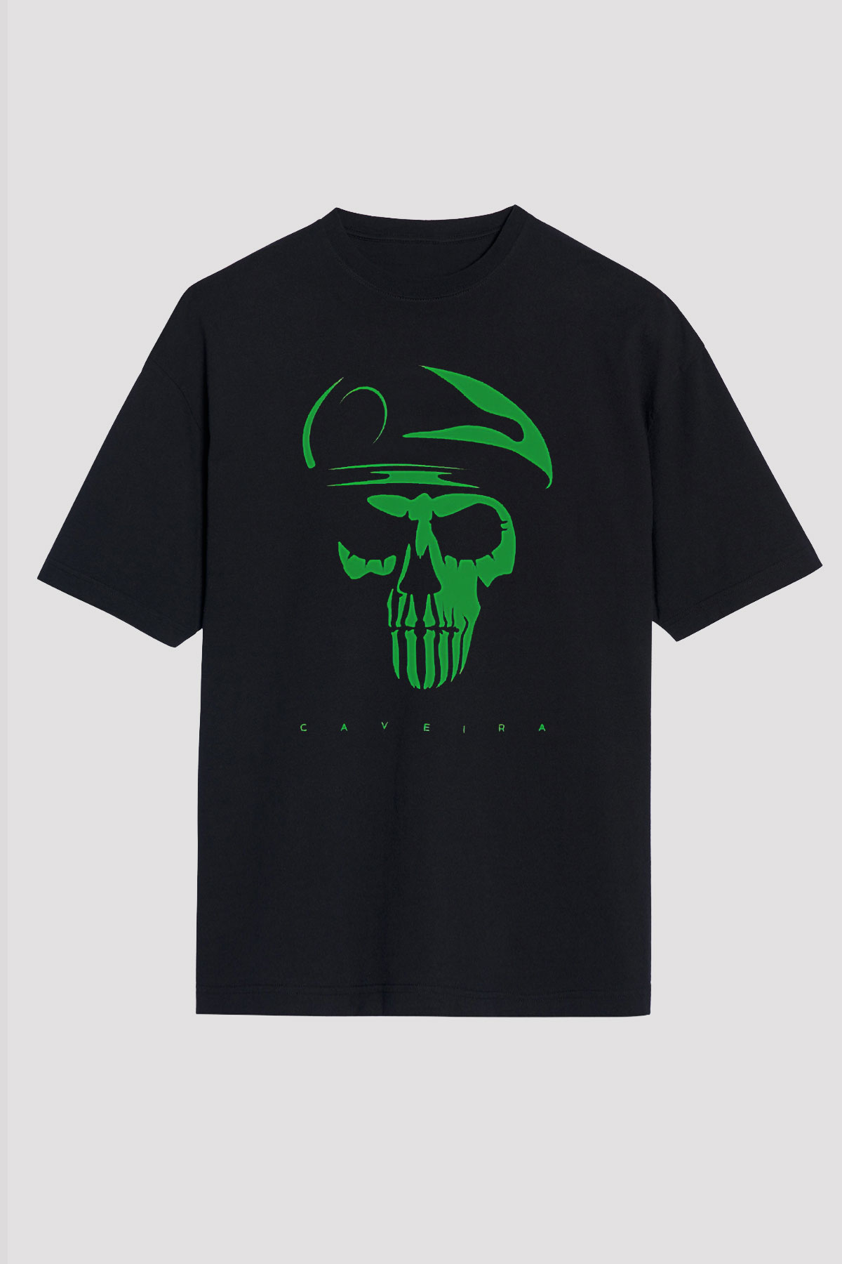 Caveira Baskılı Unisex Siyah Oversize Tişört - Tshirt