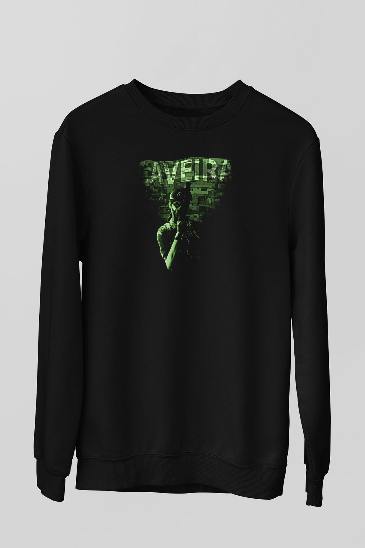 Caveira Baskılı Unisex Siyah Sweatshirt